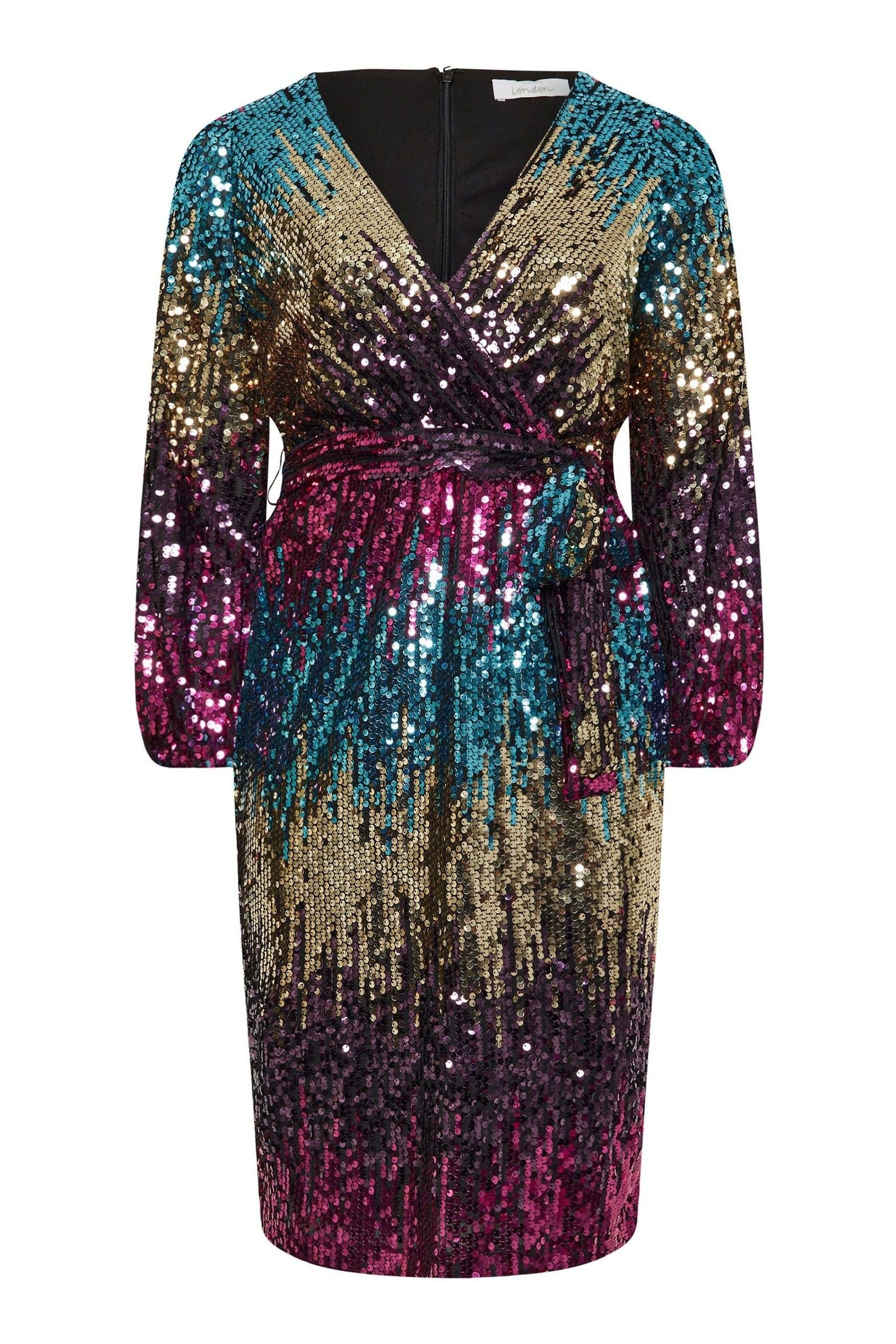 Buy Yours Curve Blue Pink Gold London Sequin Ombre Wrap Dress from the Next UK online shop