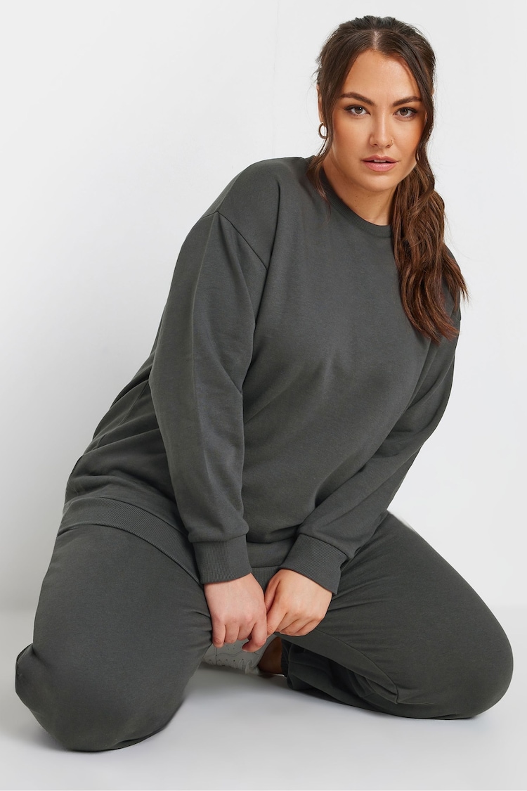 Yours Curve Grey Crewneck Sweatshirt - Image 1 of 4