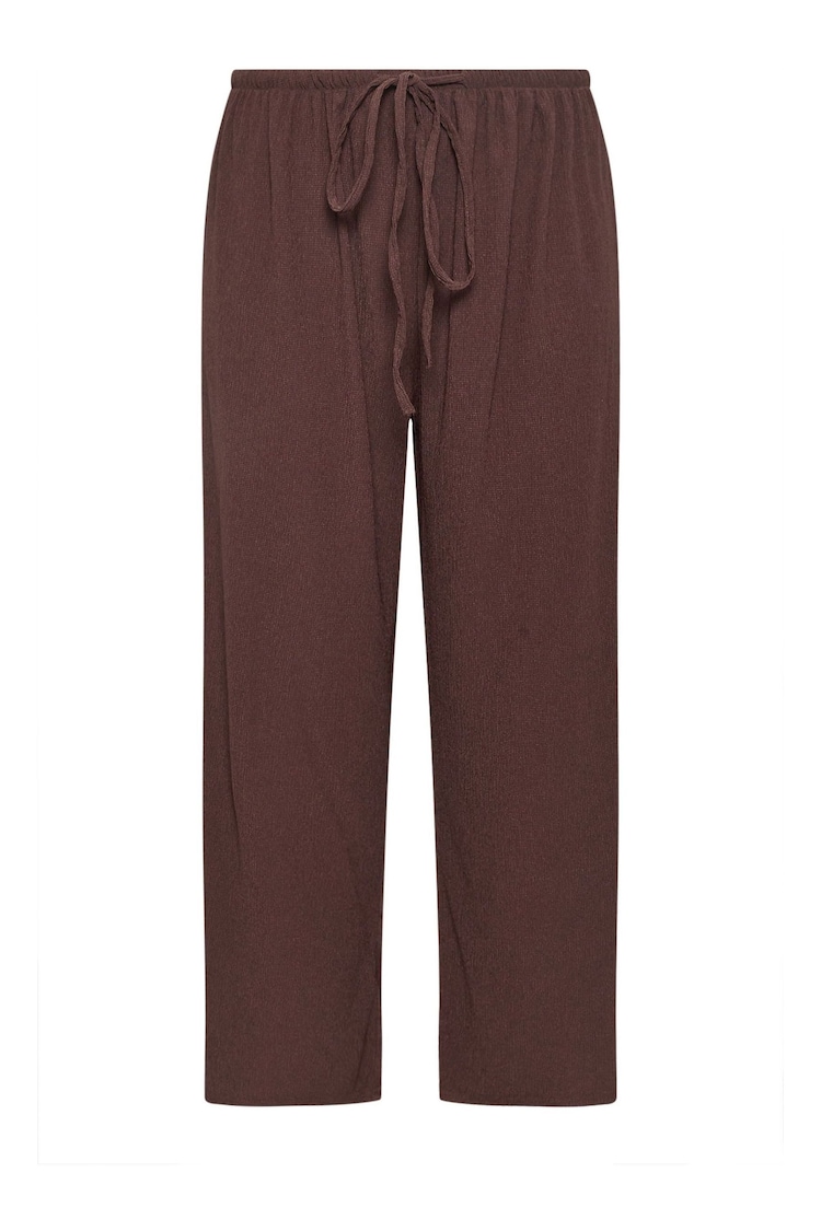 Yours Curve Brown Textured Tie Waist Wide Leg Trousers - Image 5 of 5