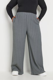 Yours Curve Grey Textured Pull On Stripe Trousers - Image 2 of 4