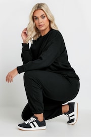 Yours Curve Black Crewneck Sweatshirt With Cuffed Joggers Set - Image 1 of 5