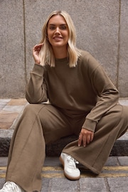 Yours Curve Brown Crewneck Sweatshirt With Wide Leg Joggers Set - Image 2 of 6