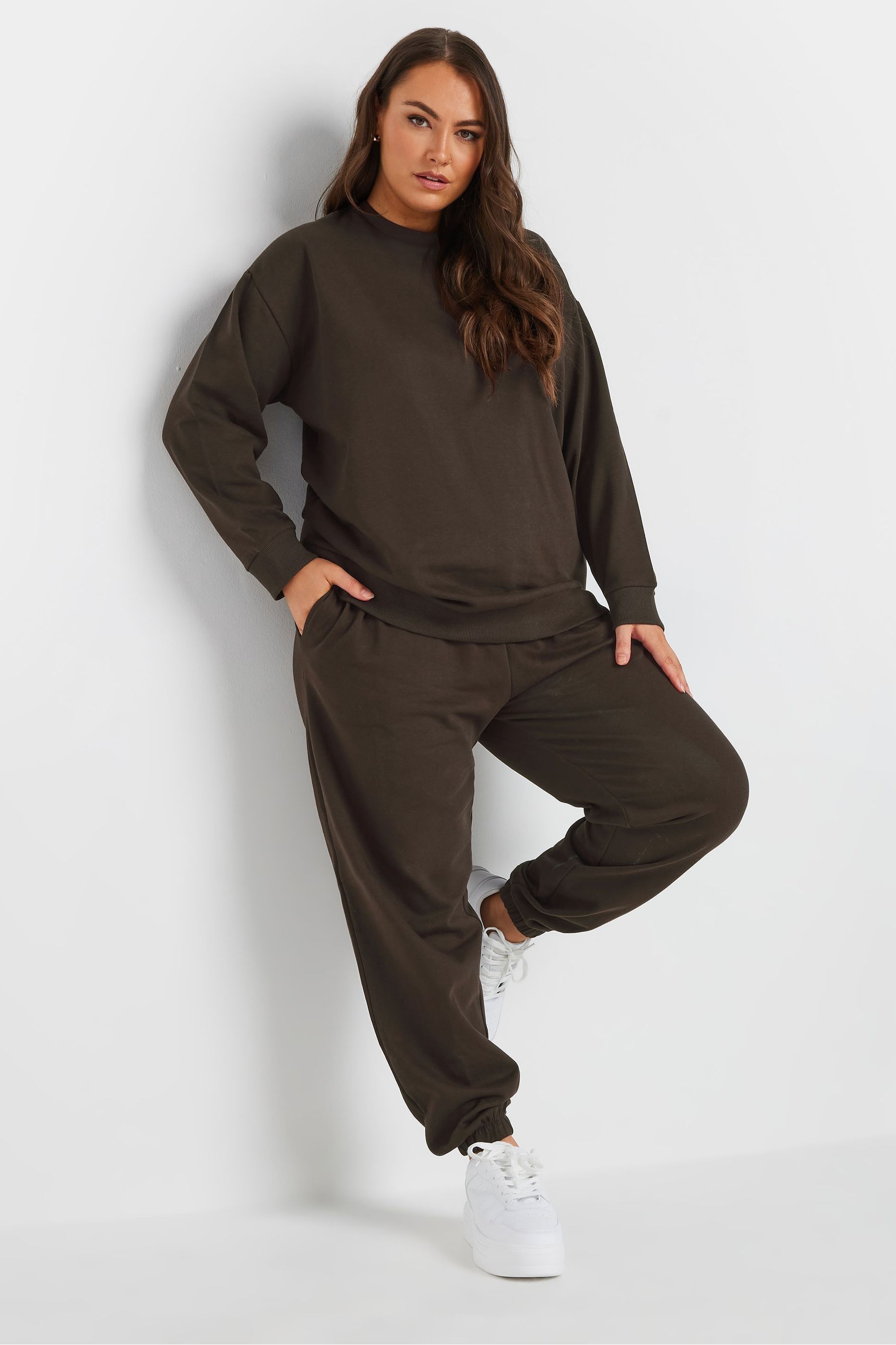 Buy Yours Curve Brown Crewneck Sweatshirt With Cuffed Joggers Set from Next Ireland