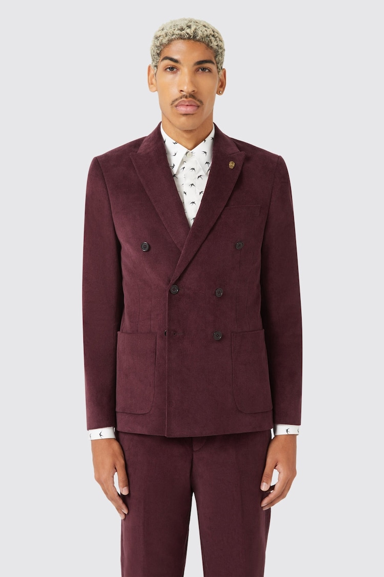 Twisted Tailor Slim Fit Red Dunmore Wine Corduroy Jacket - Imagen 2 de 5