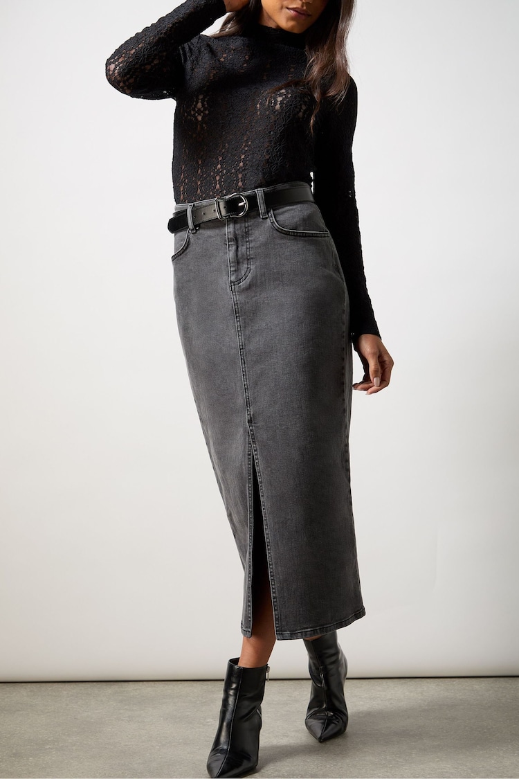 Ro&Zo Grey Petite Denim Midi Skirt - Image 2 of 4