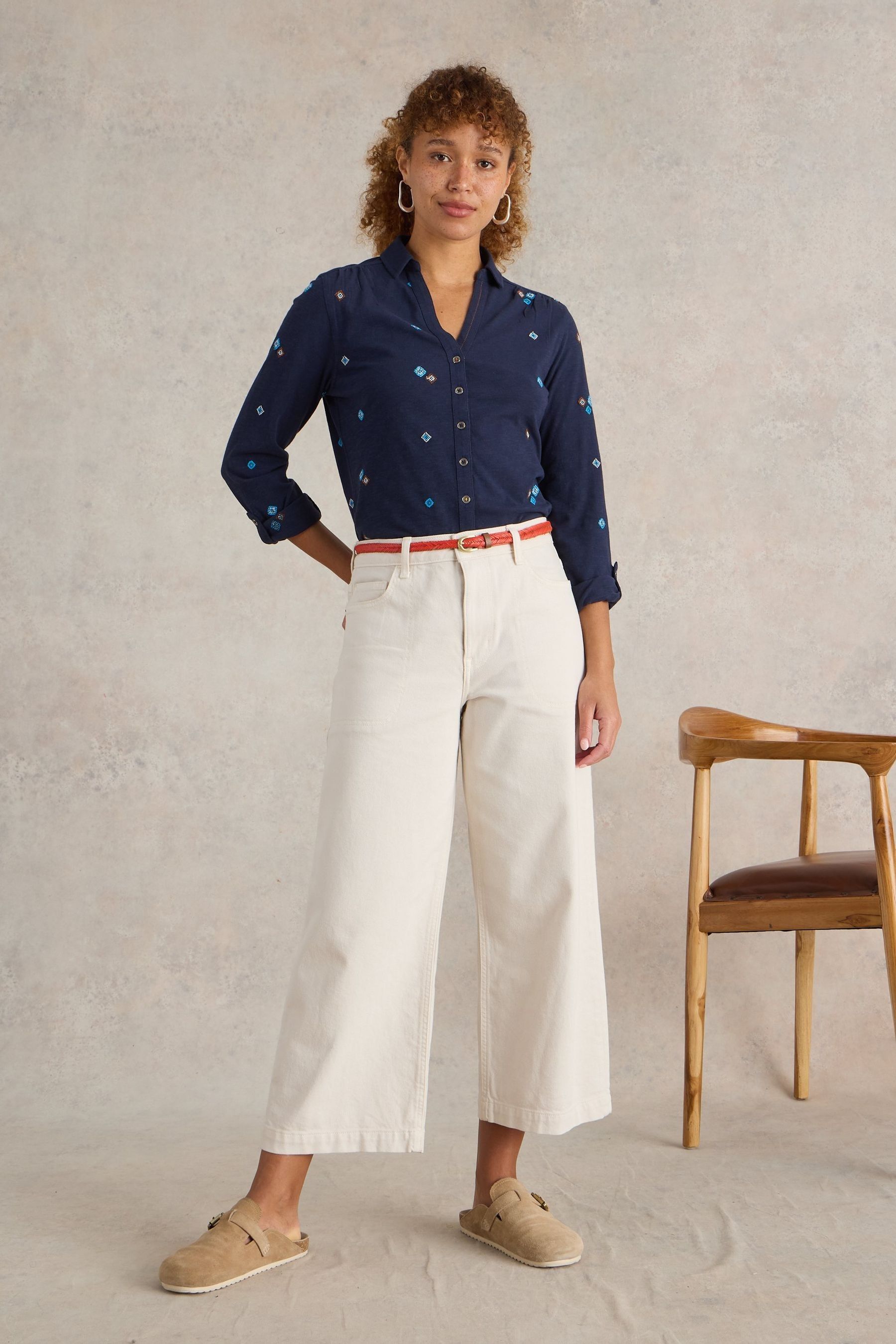 Womens White Stuff Blue Annie Embroidered Shirt