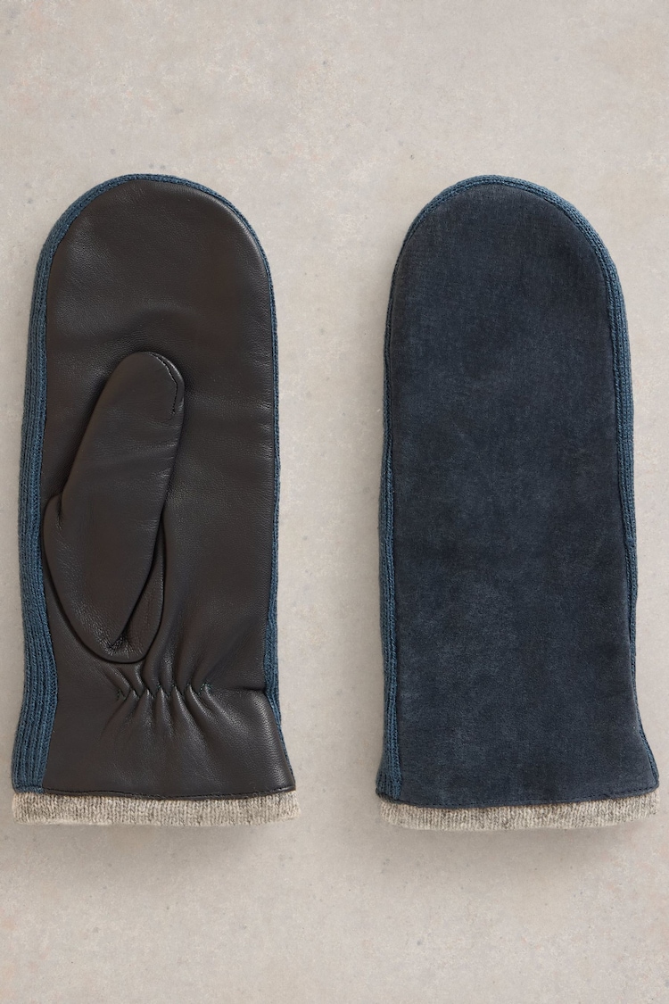 White Stuff Blue Suede Mitten Gloves - Image 1 of 3