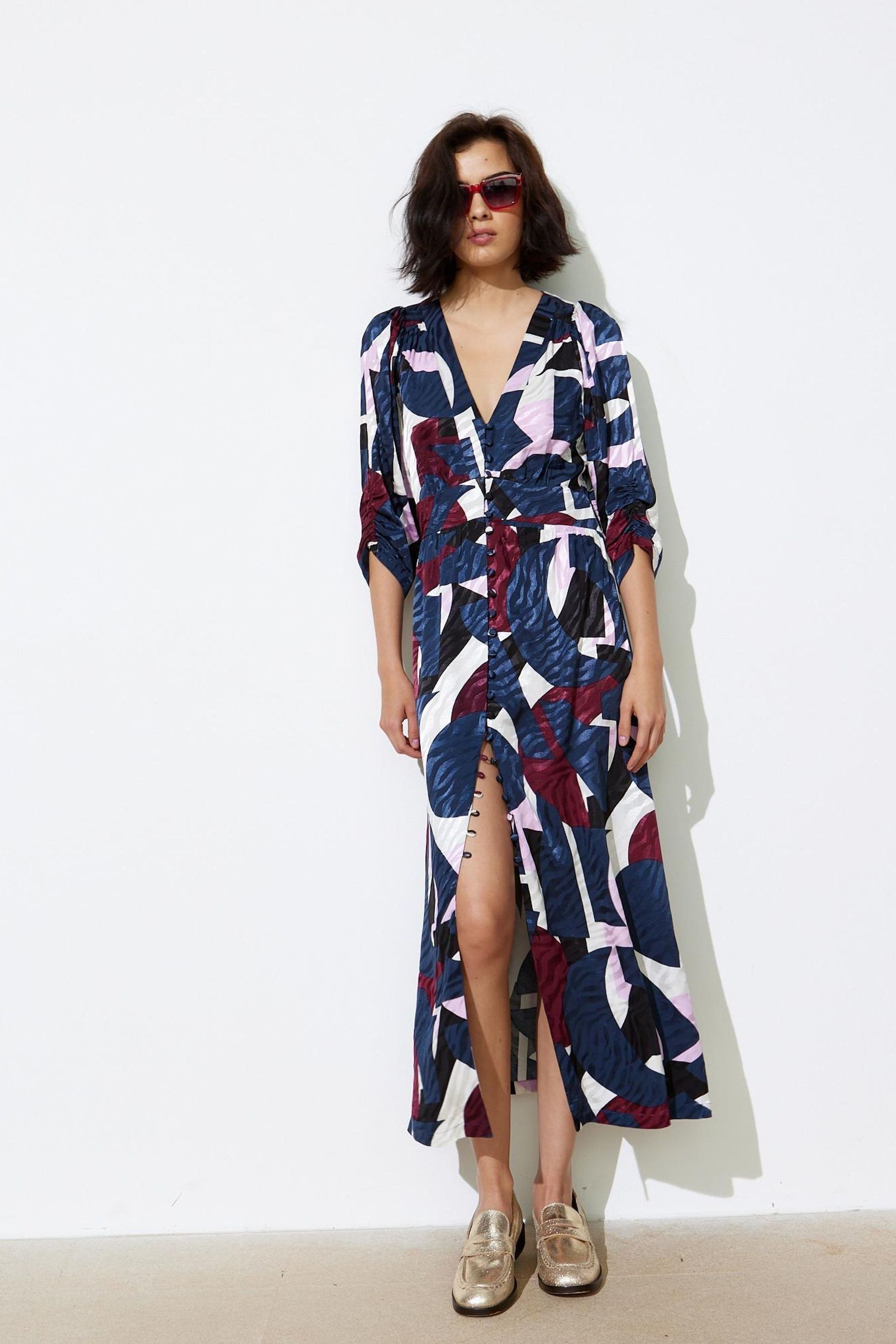 Buy Oliver Bonas Blue Abstract Print Midi Dress from the Next UK online shop