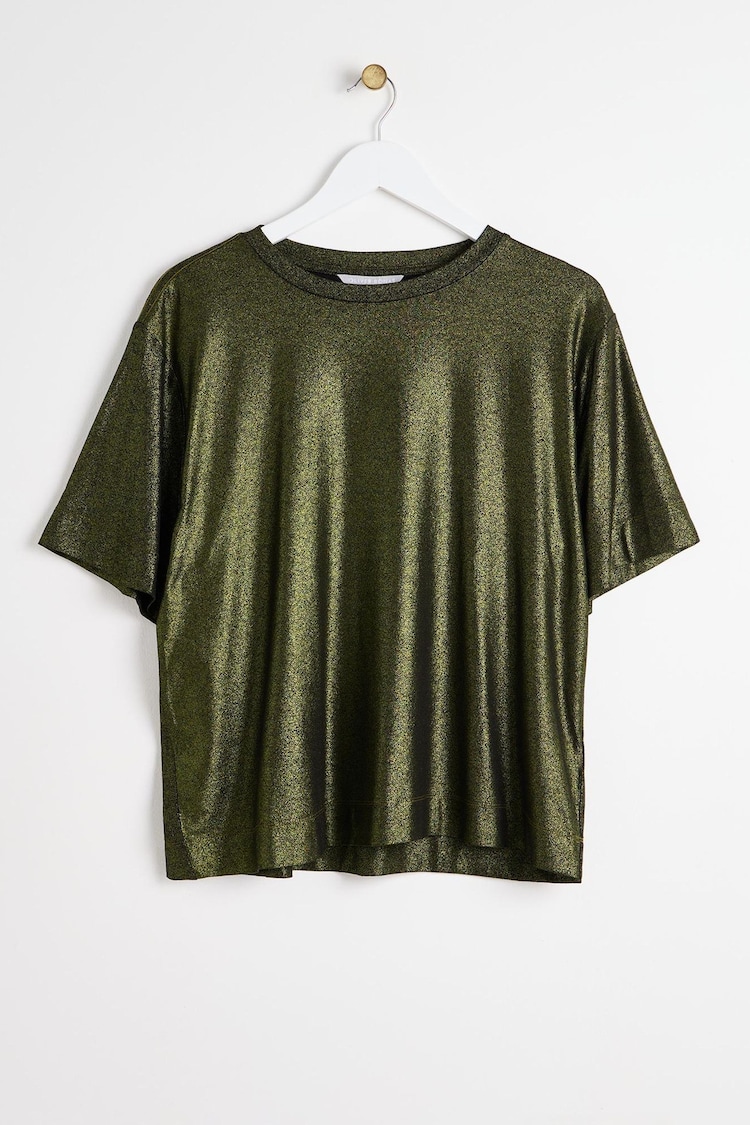 Oliver Bonas Green Metallic Sparkly T-Shirt - Image 1 of 5