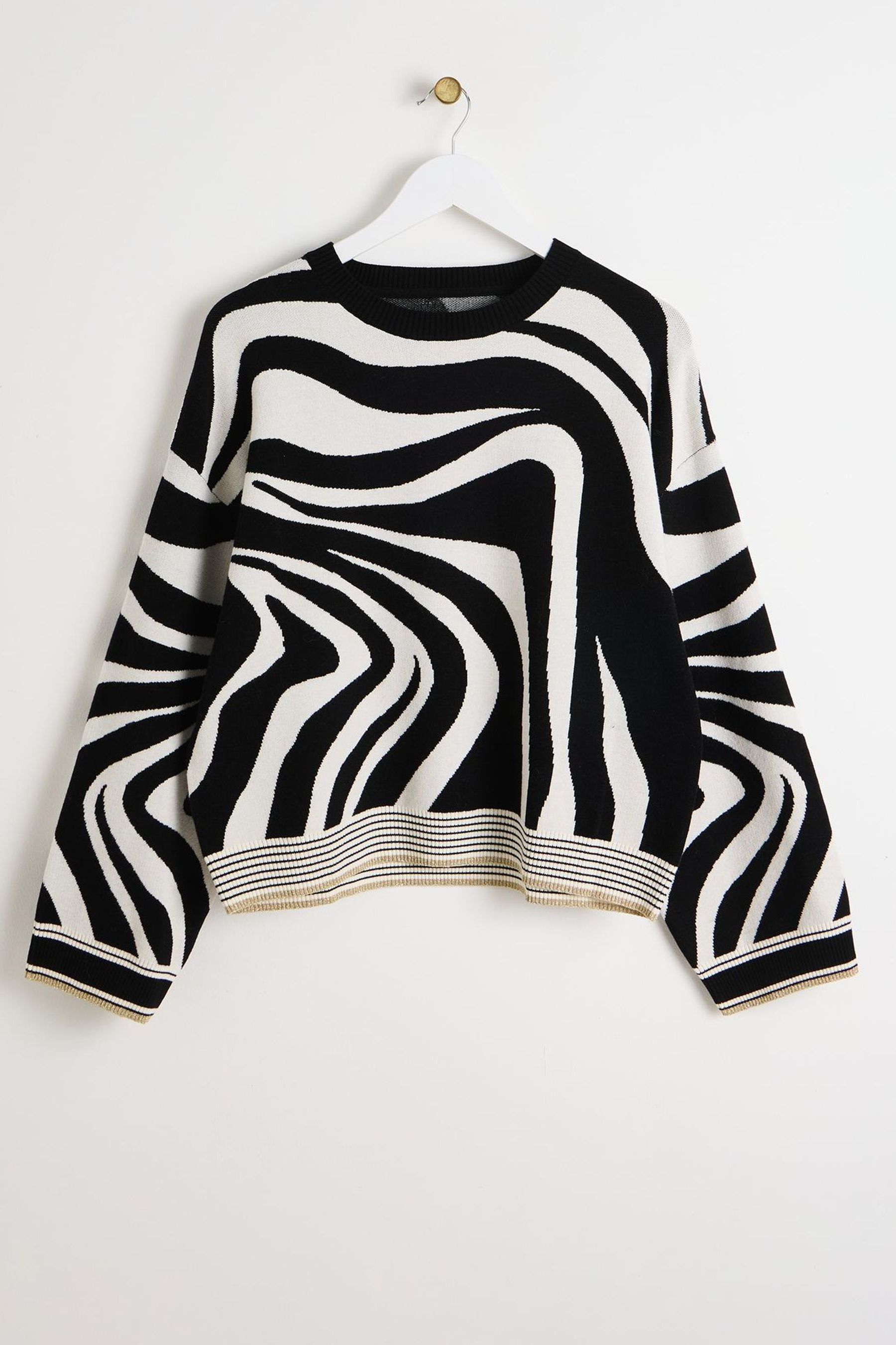 Oliver Bonas Black White Swirl Knitted Jumper