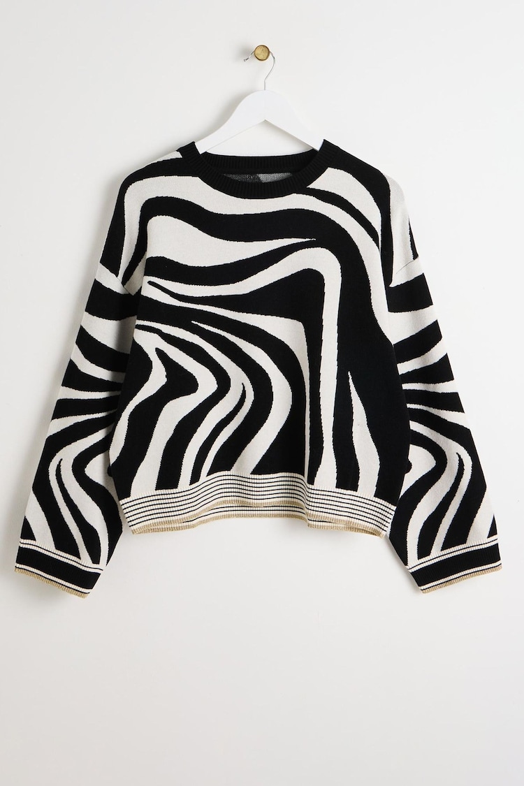 Oliver Bonas Black & White Swirl Knitted Jumper - Image 1 of 6