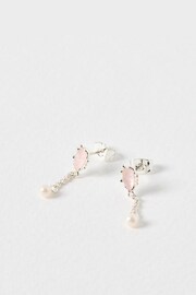 Oliver Bonas Pink Mairead Rose Quartz and Pearl Chain Drop Earrings - Image 1 of 4