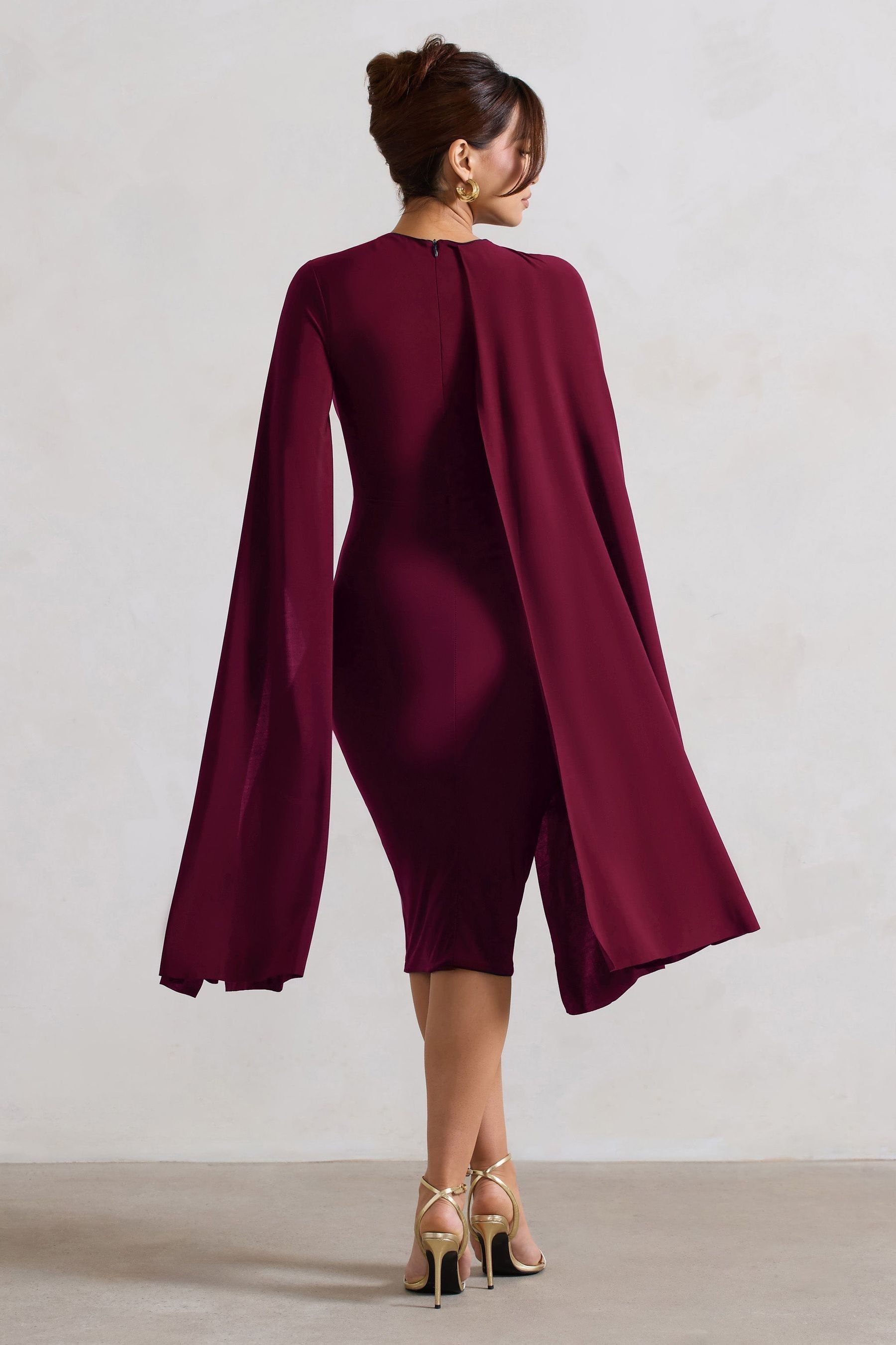 Buy Club L London Burgundy Red Marysol Asymetric Cape Midi Dress from Next Luxembourg