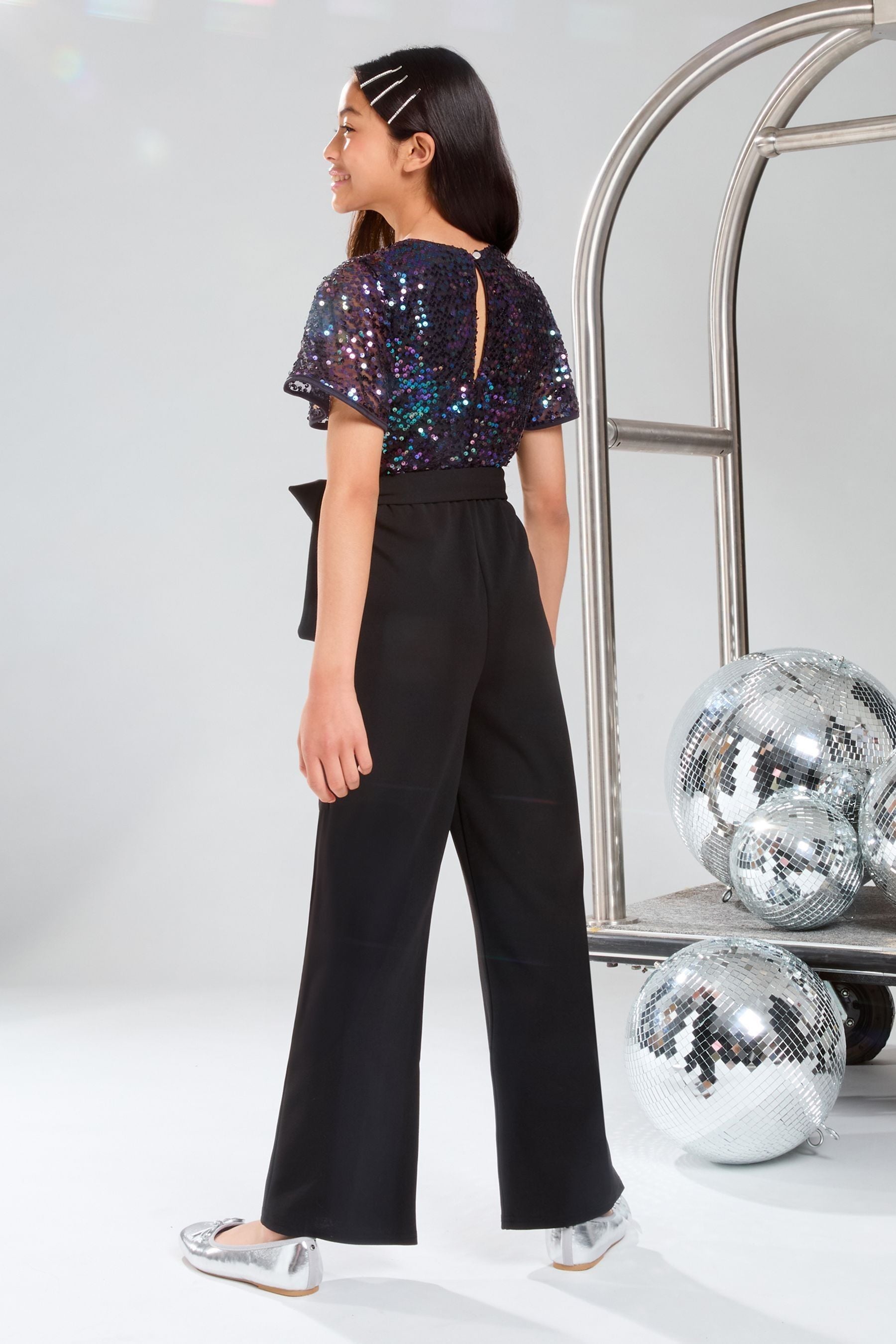Lipsy Black Sequin 2 in 1 Party Jumpsuit 5 16yrs