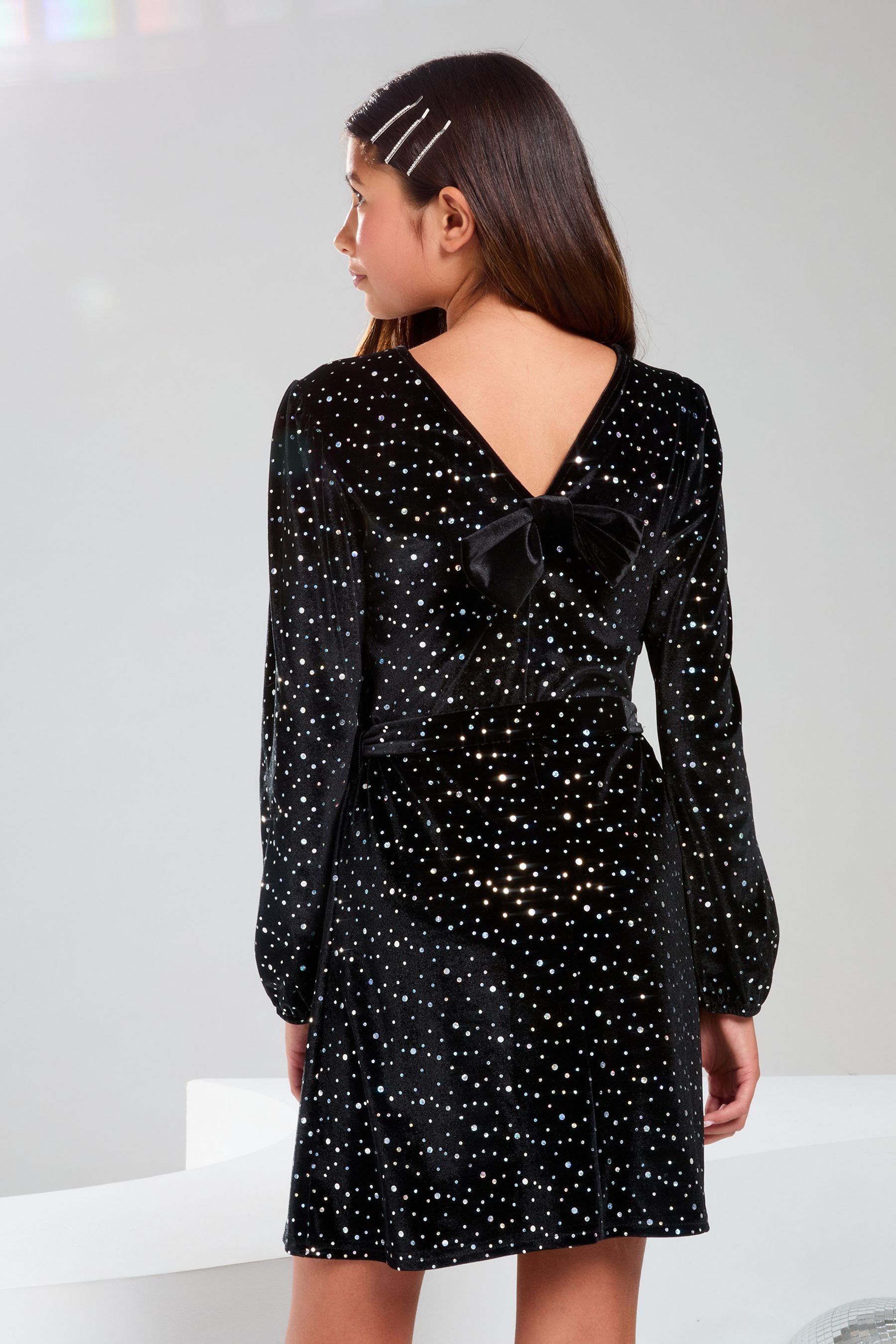 Lipsy Black Glitter Velvet Party Dress 5 16yrs