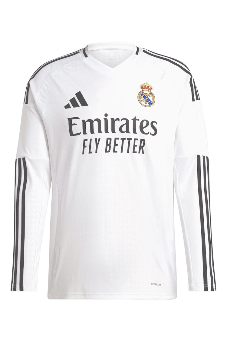 adidas White Kids Real Madrid Home Long Sleeve Shirt 2024-25 with Mbappé 9 Printing - Image 2 of 3