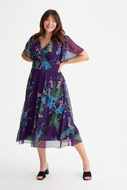 Scarlett & Jo Purple Victoria Angel Sleeve Mesh Midi long Dress - Image 1 of 4