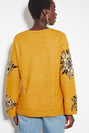 Monsoon Yellow Jess V-Neck Floral Jacquard Jumper - Image 3 of 5