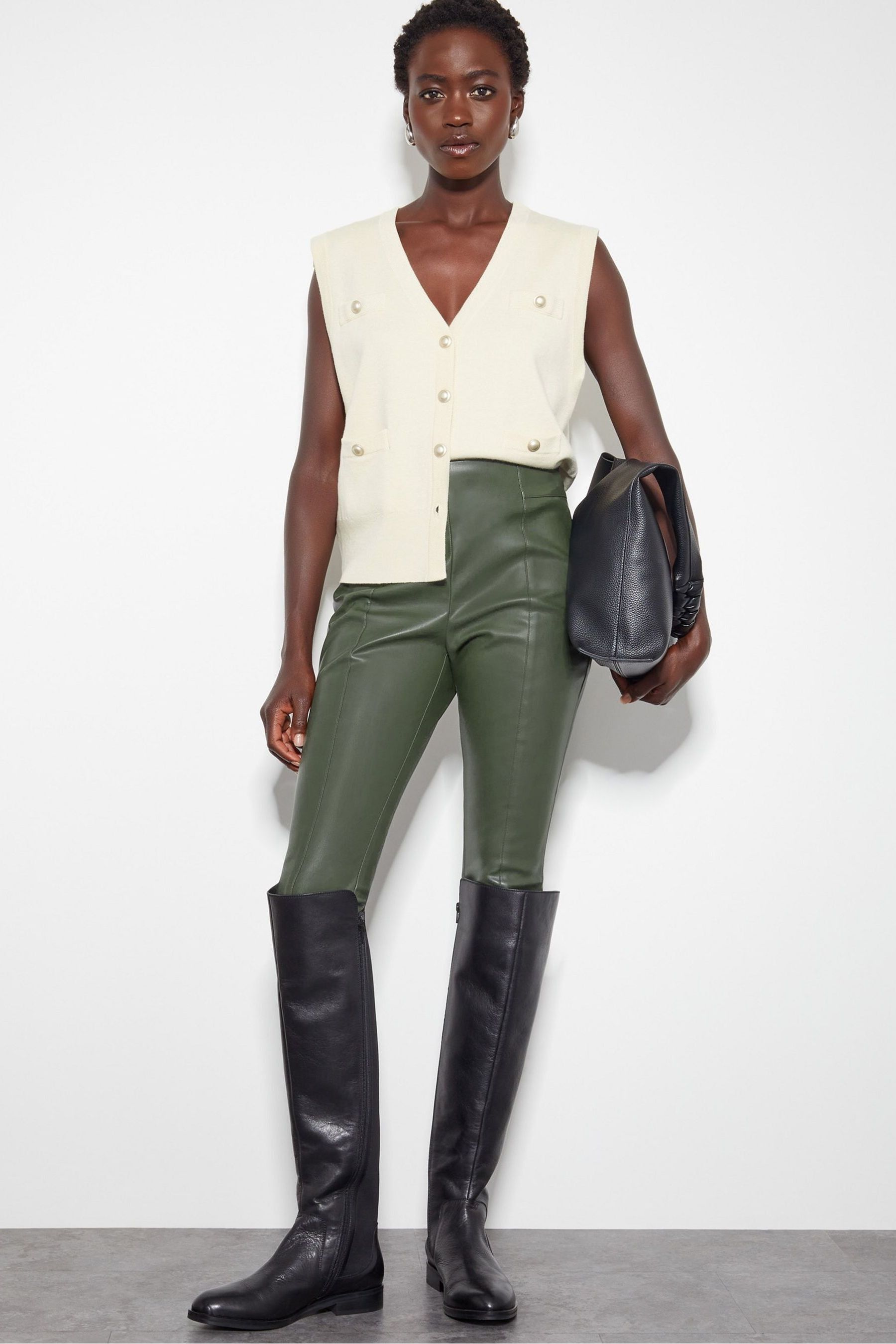 Khaki leather leggings online