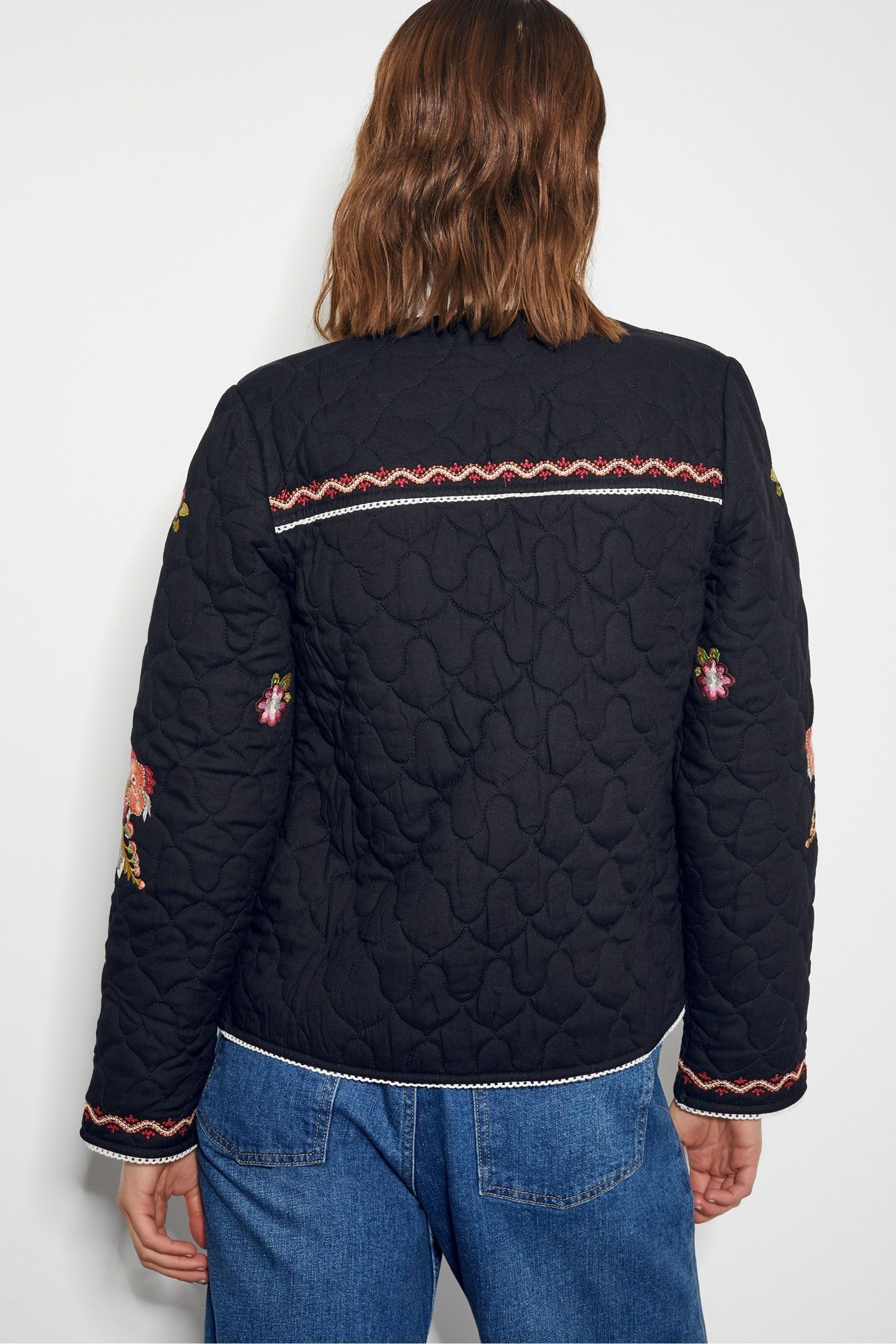 Buy Monsoon Black Elisha Floral Embroidered Quilted Jacket from Next United Arab Emirates