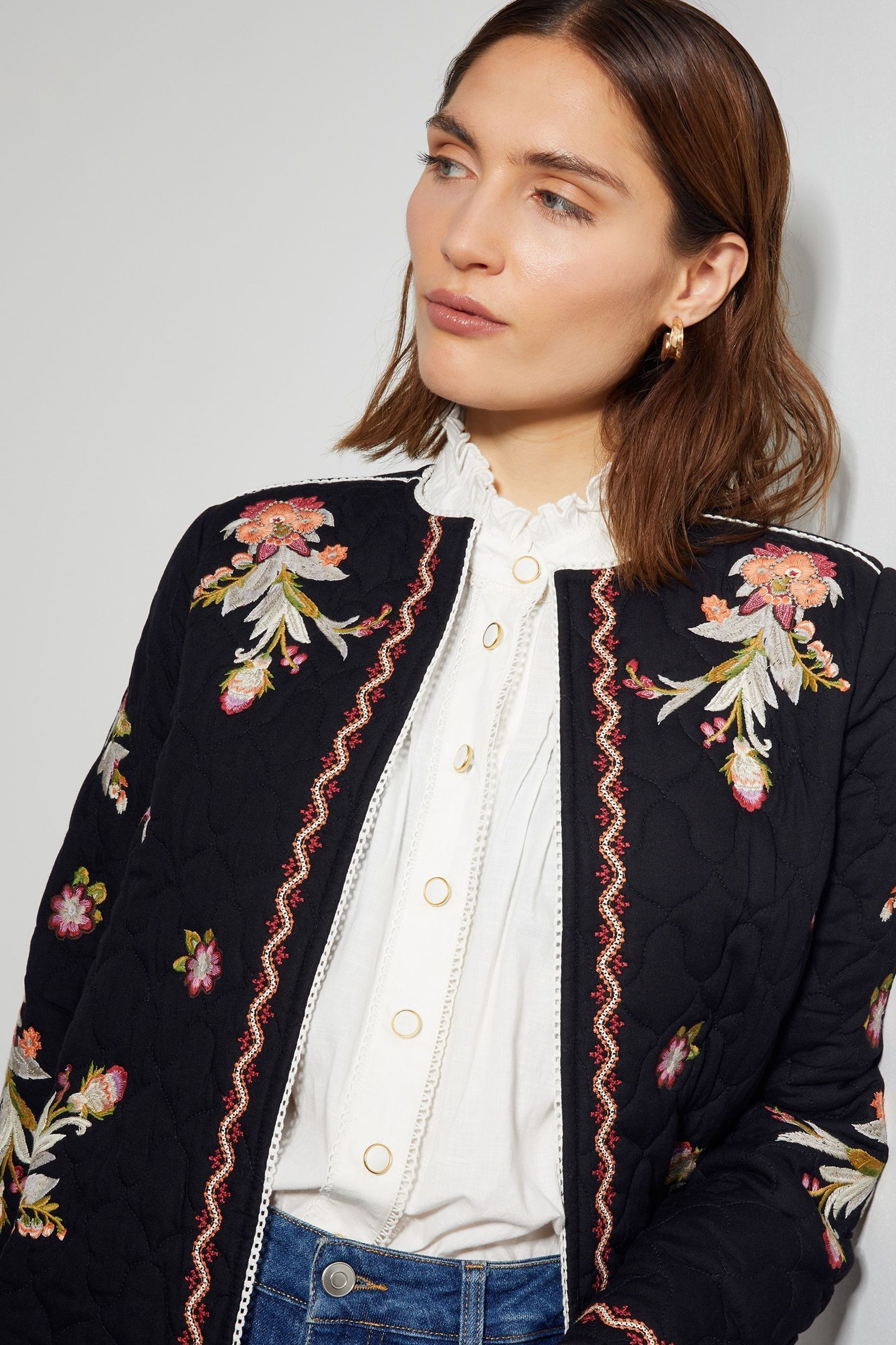 Quilted embroidered jacket store