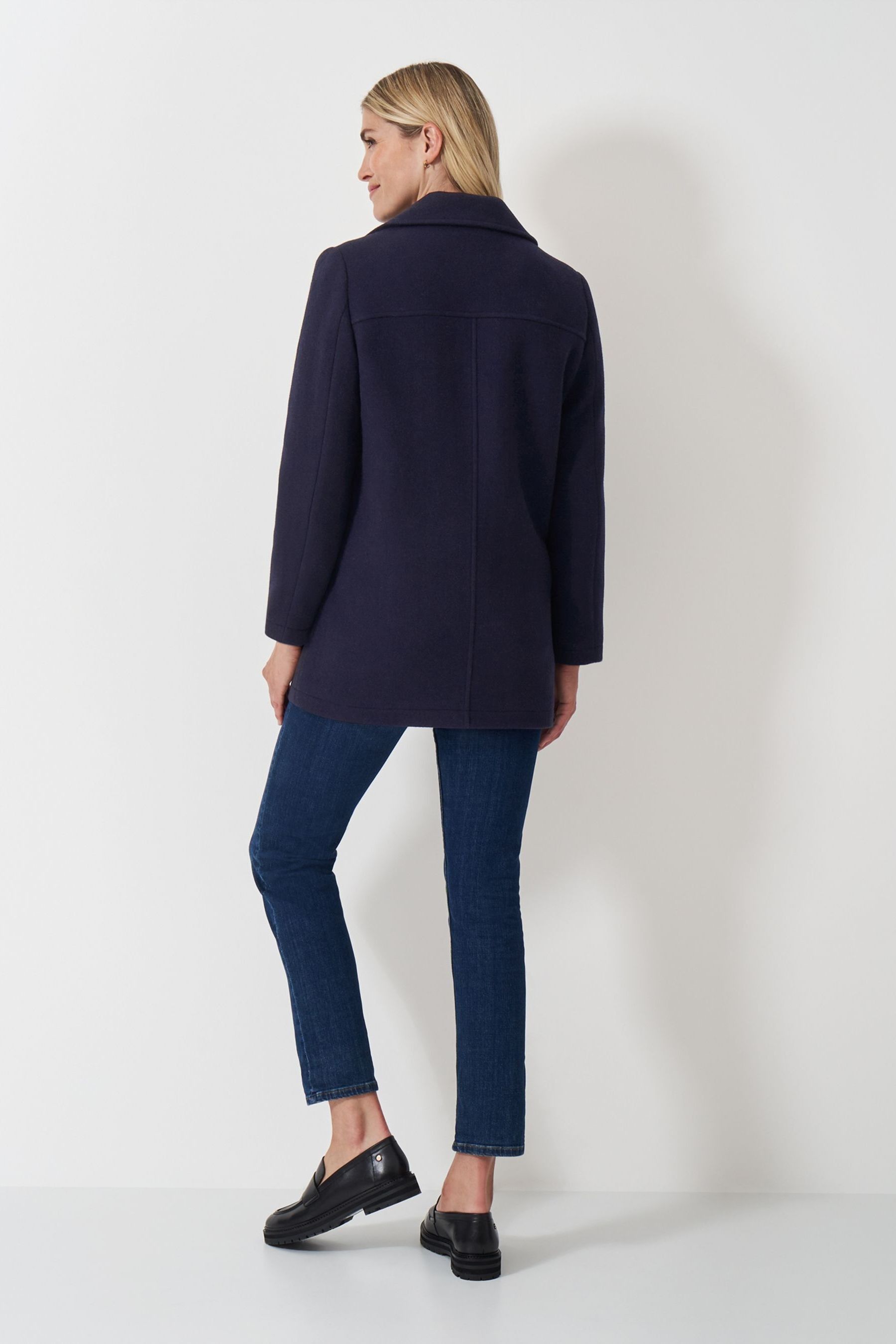Crew Clothing Blue Wool Blend Pea Coat