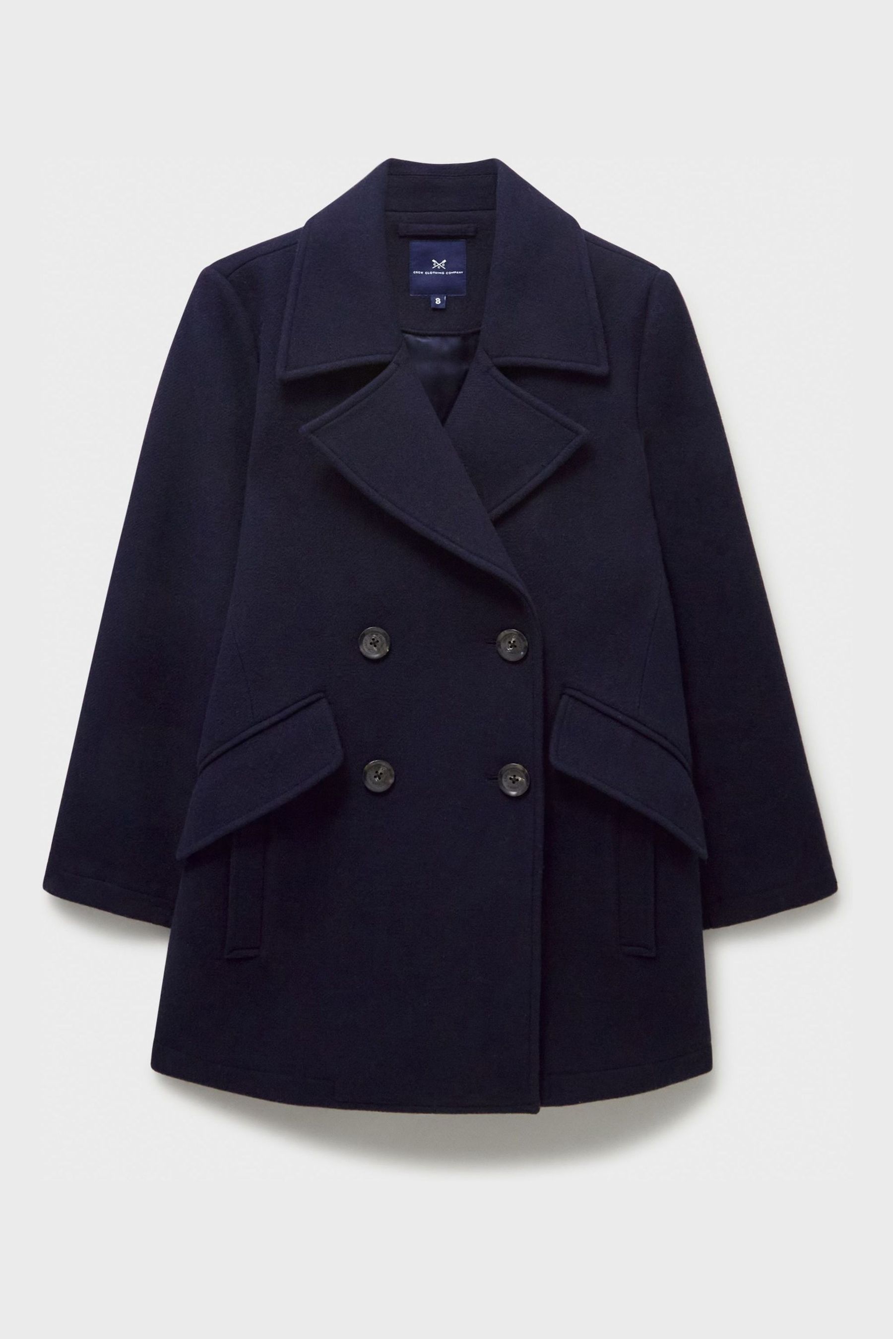 Crew Clothing Blue Wool Blend Pea Coat