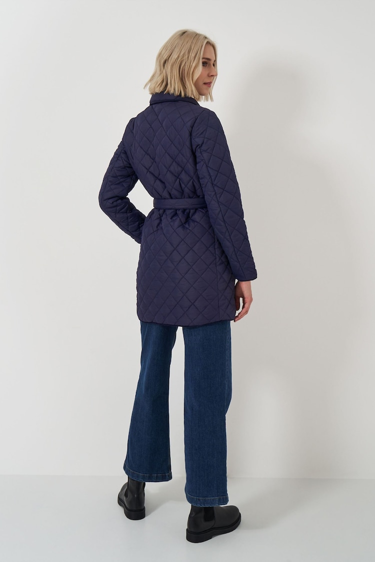 Crew Clothing Company Blue Belted Diamond Quilted Coat - Image 2 of 5