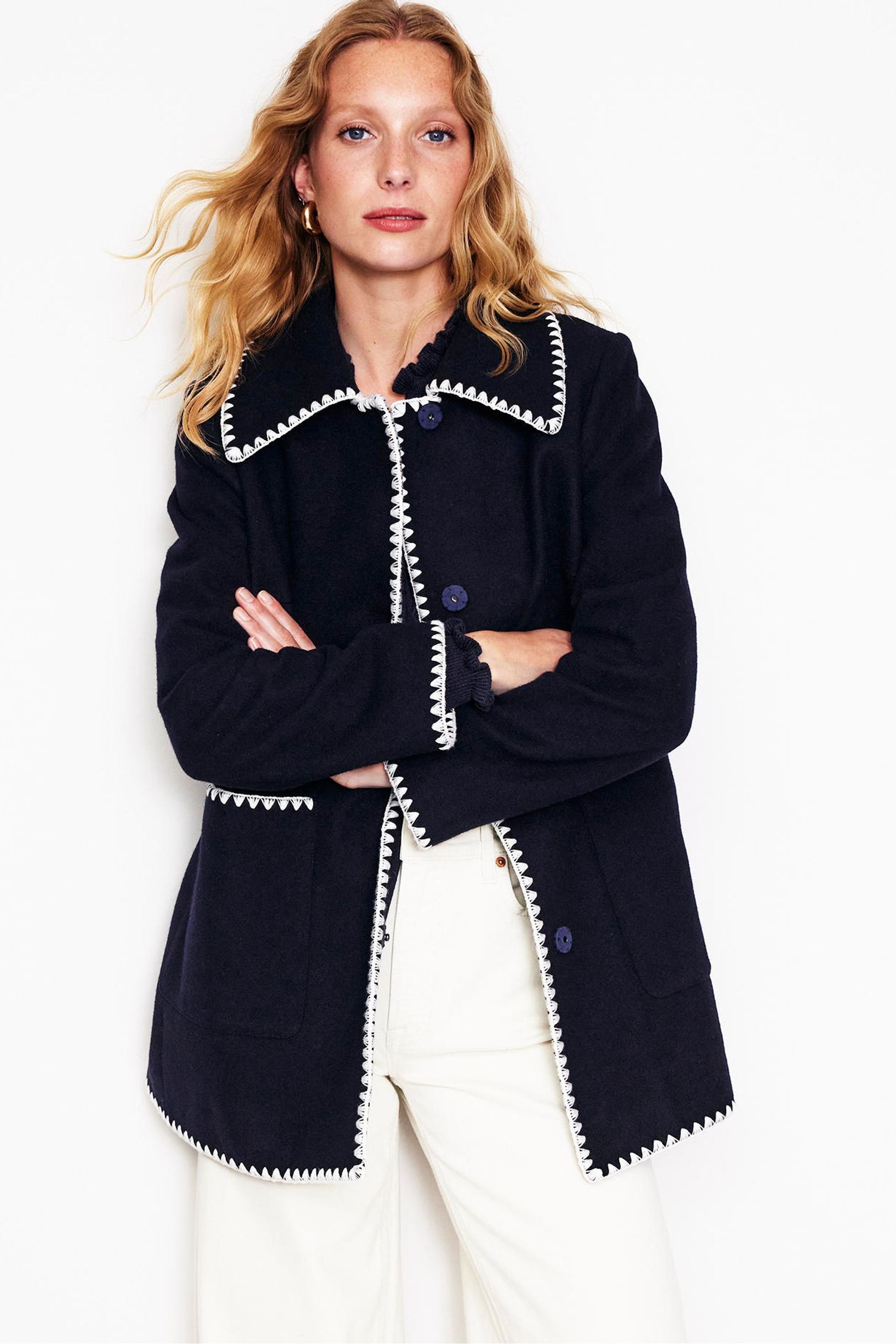 Buy Boden Blue Blanket Stitch Car Coat from the Next UK online shop