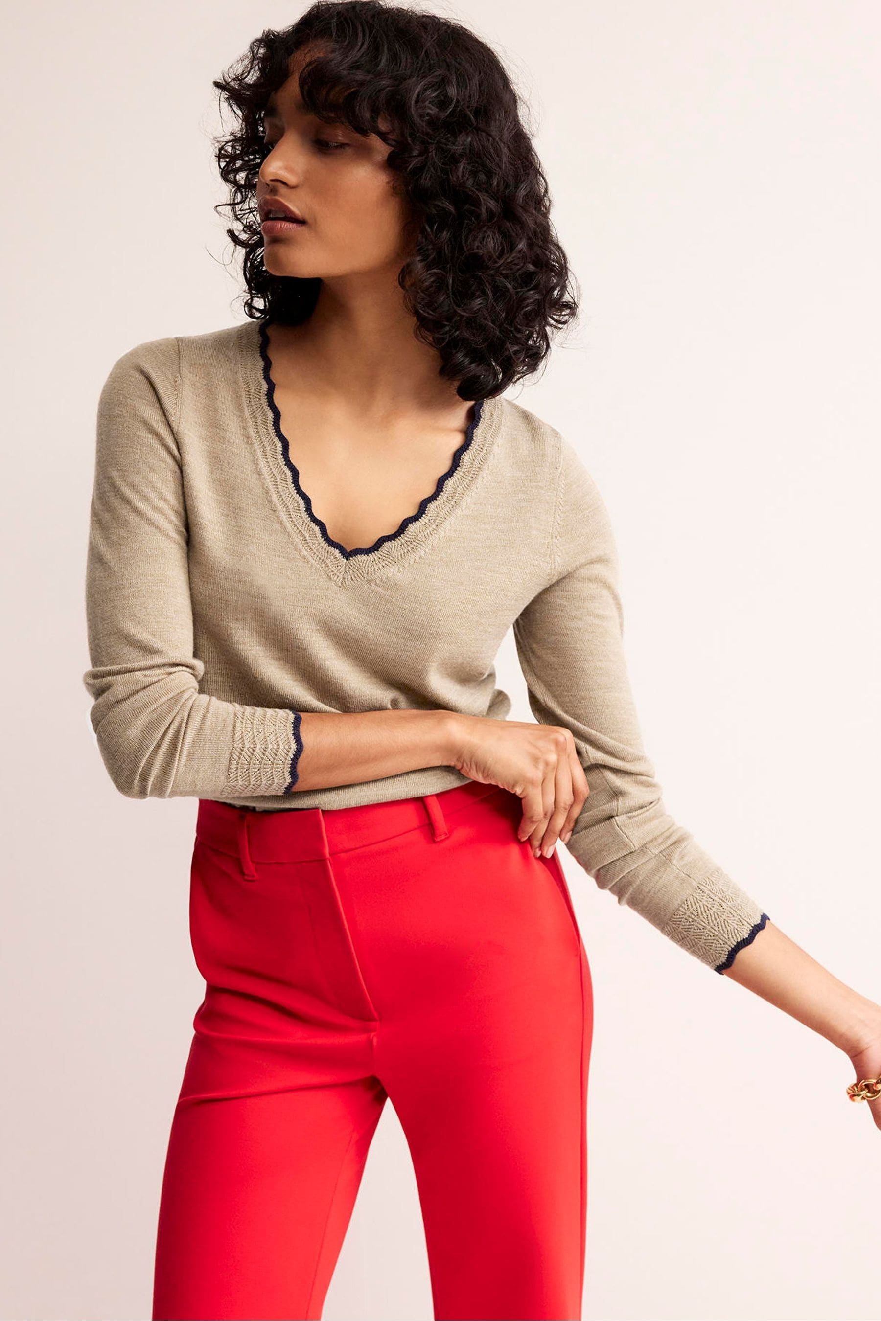 Buy Boden Brown Merino Scallop V Neck Jumper from Next Luxembourg