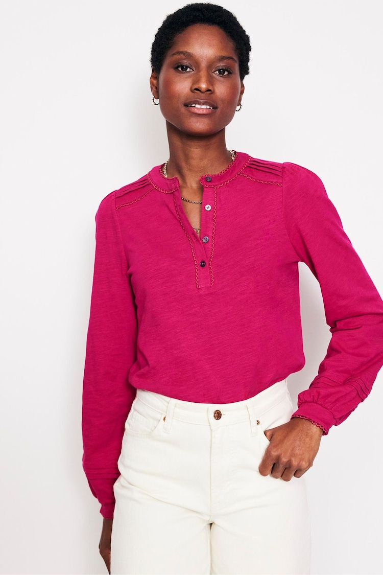 Boden Pink Henrietta Pintuck Henley Top - Image 1 of 5