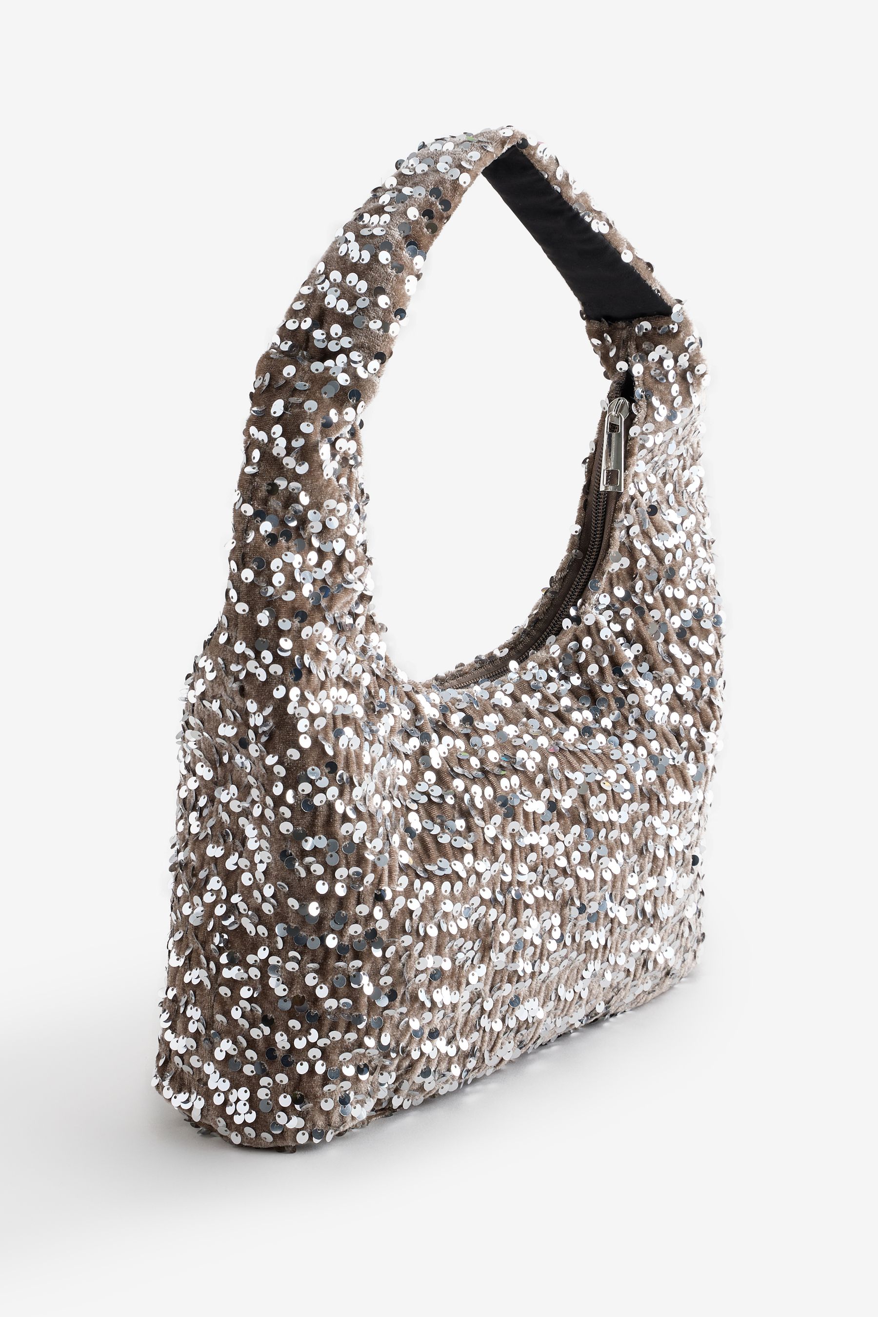 PIECES Grey Sequin Shoulder Bag