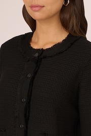 Adrianna Papell Long Sleeve Fray Trim Cardigan Black Sweater With Pockets - Image 4 of 7