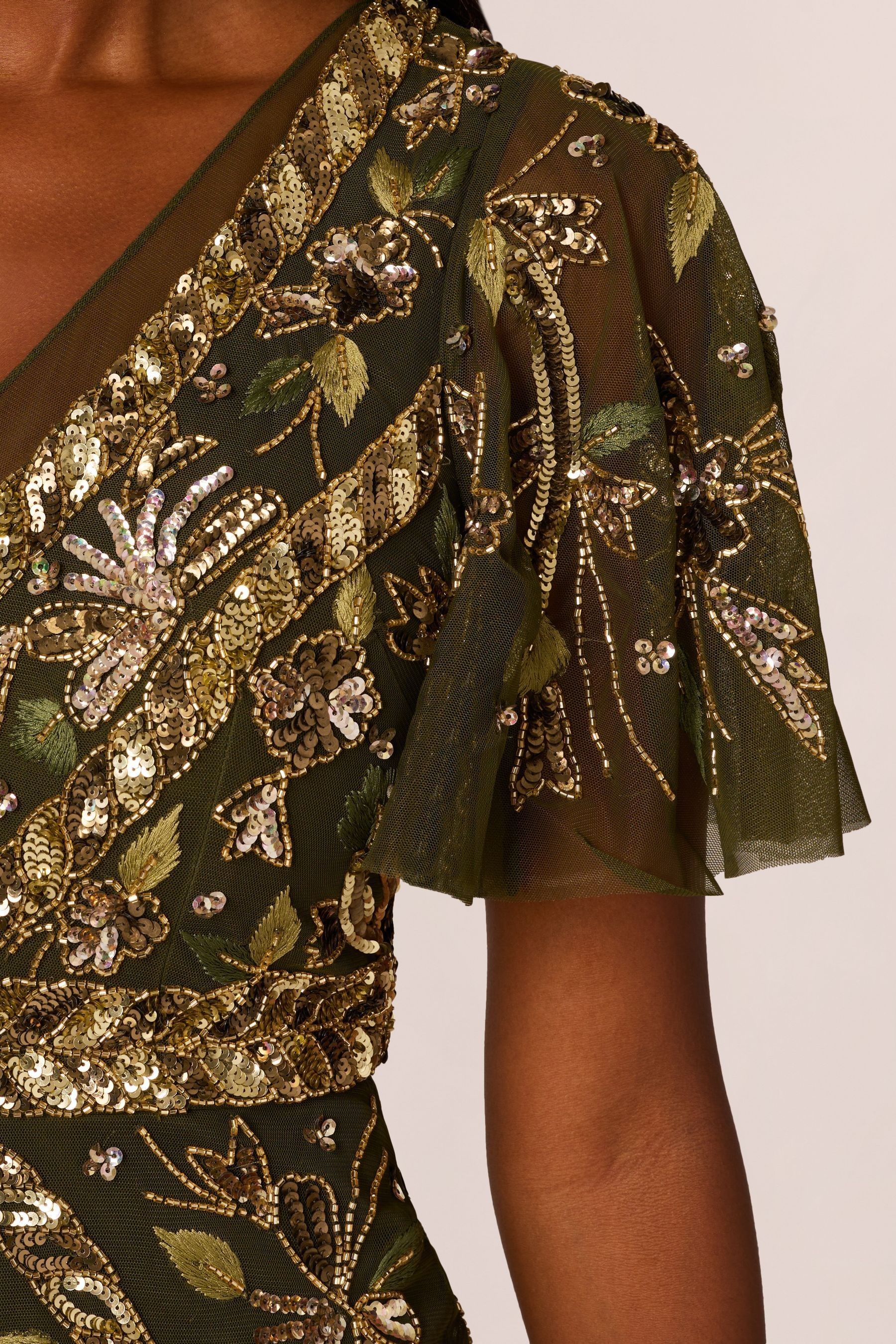 Adrianna papell flutter sleeve beaded gown top