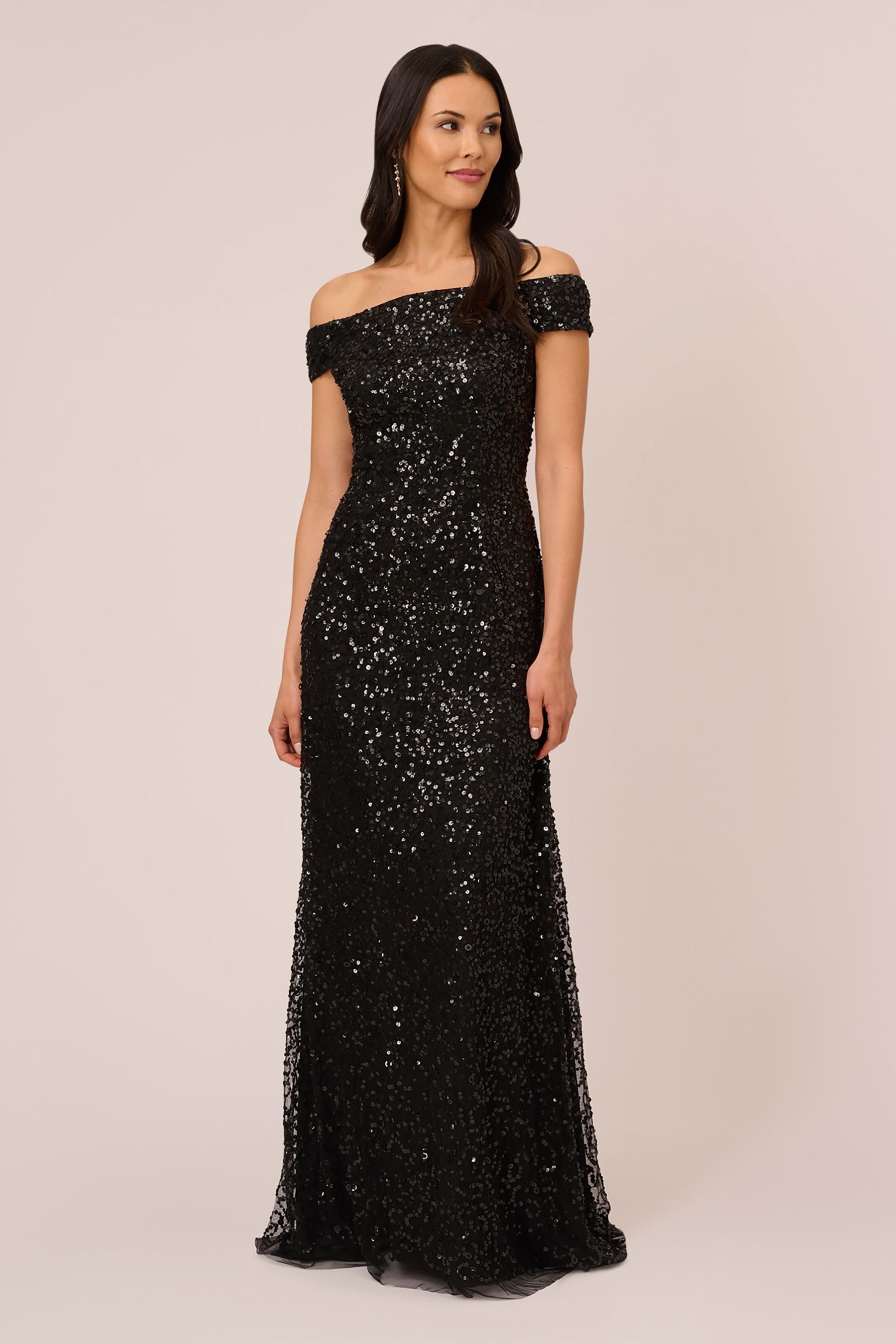 Buy Adrianna Papell Off Shoulder Bead Black Dress from Next Armenia