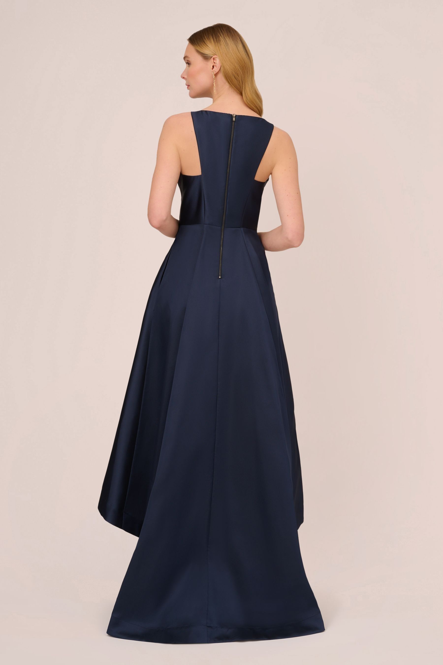 Adrianna Papell Blue Mikado High Low Gown 12 Womens