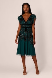 Adrianna Papell Green Velvet Beaded Mesh Dress - Image 1 of 7