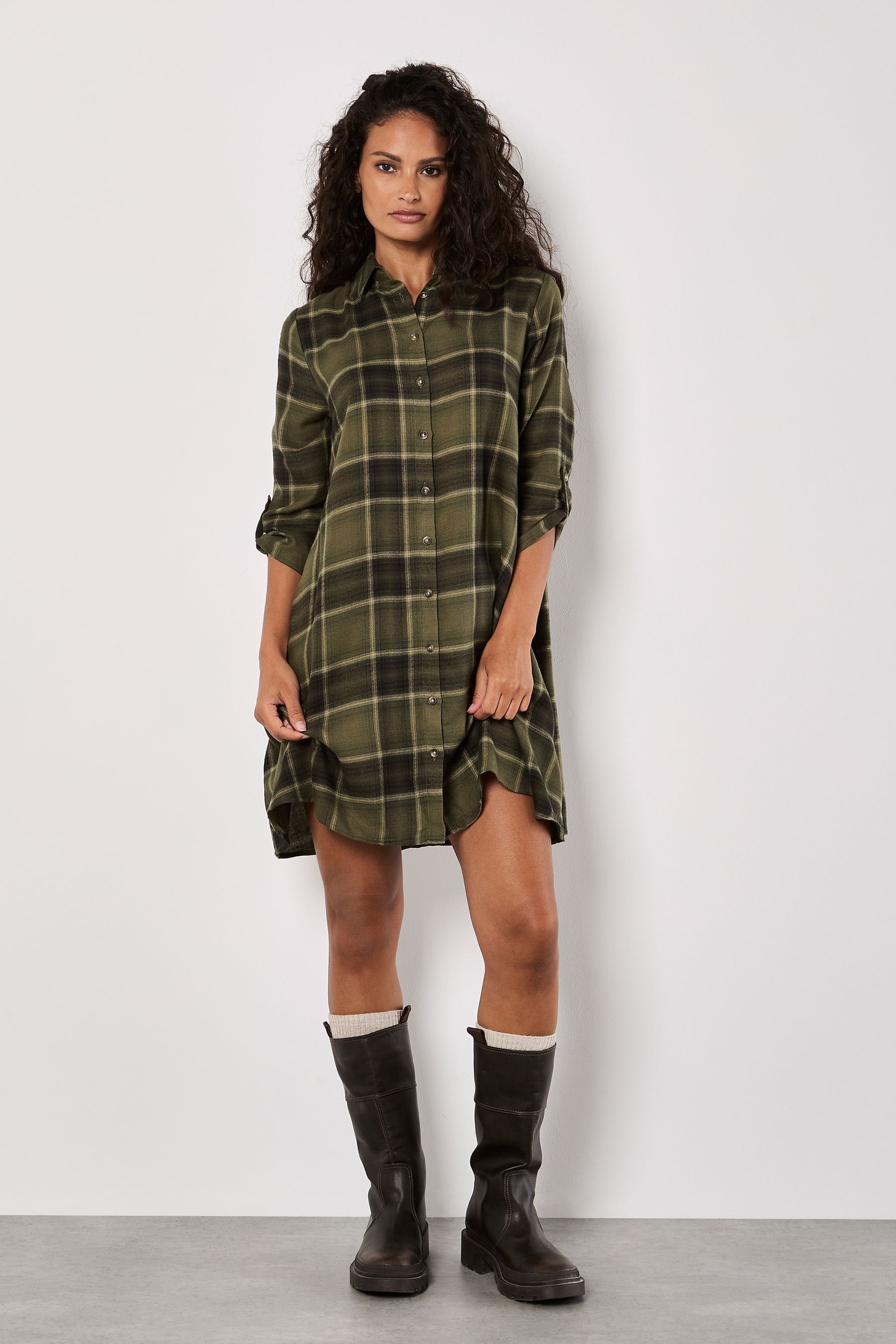 Buy Apricot Green Soft Plaid Shirt Dress from the Next UK online shop