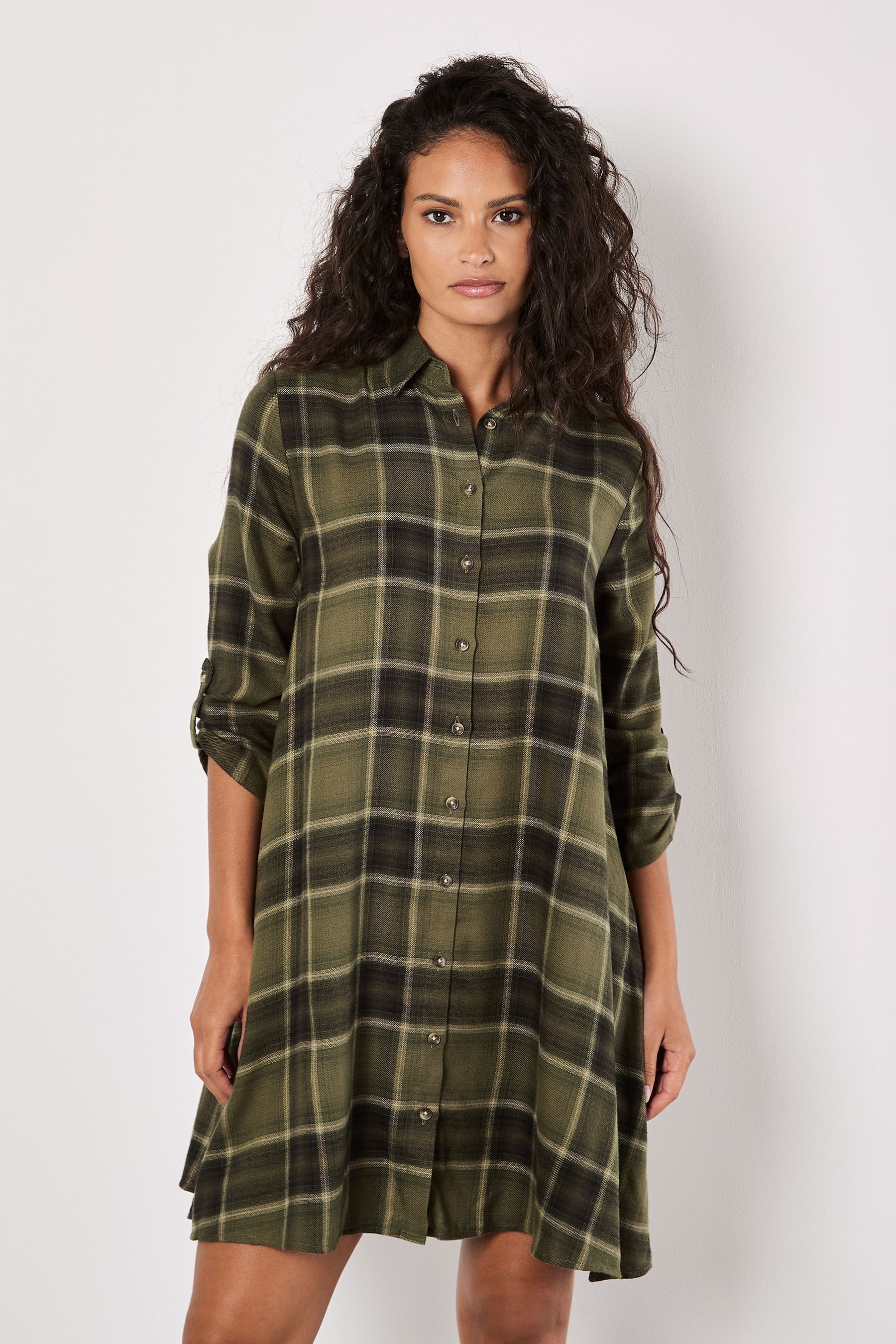 Buy Apricot Green Soft Plaid Shirt Dress from the Next UK online shop