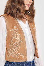 Apricot Brown Embroidered Suedette Waistcoat - Image 4 of 5