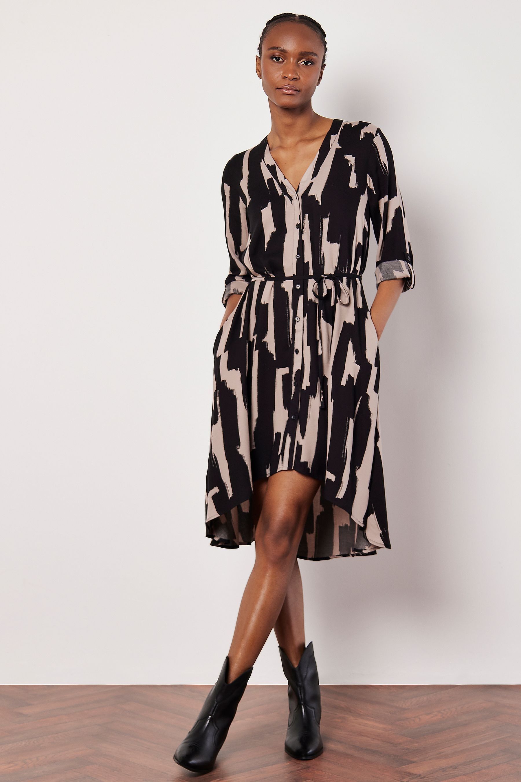 Buy Apricot Black Painted Lines Shirt Dress from Next Malaysia