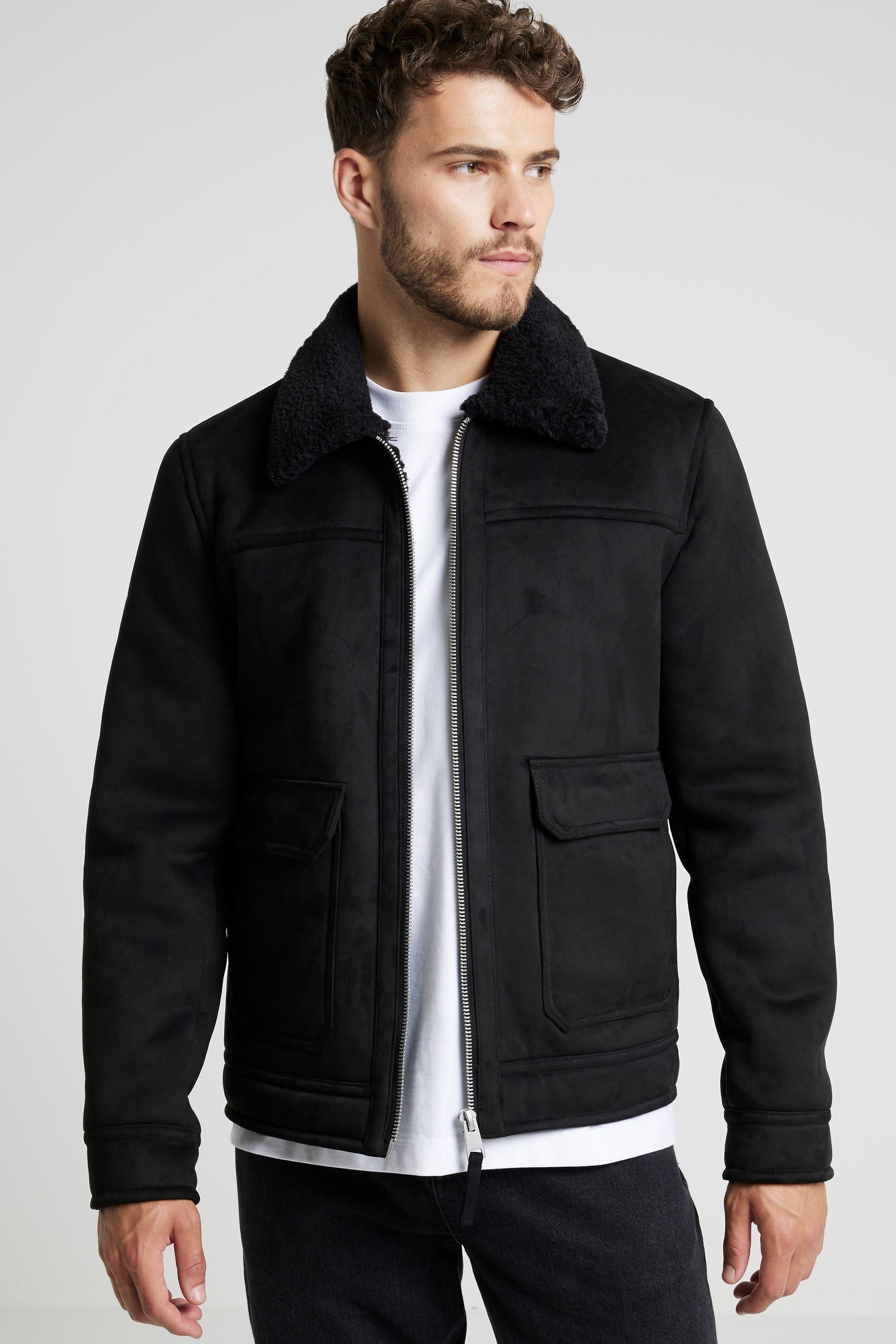 Buy River Island Black Shearling Western Jacket from Next Gibraltar
