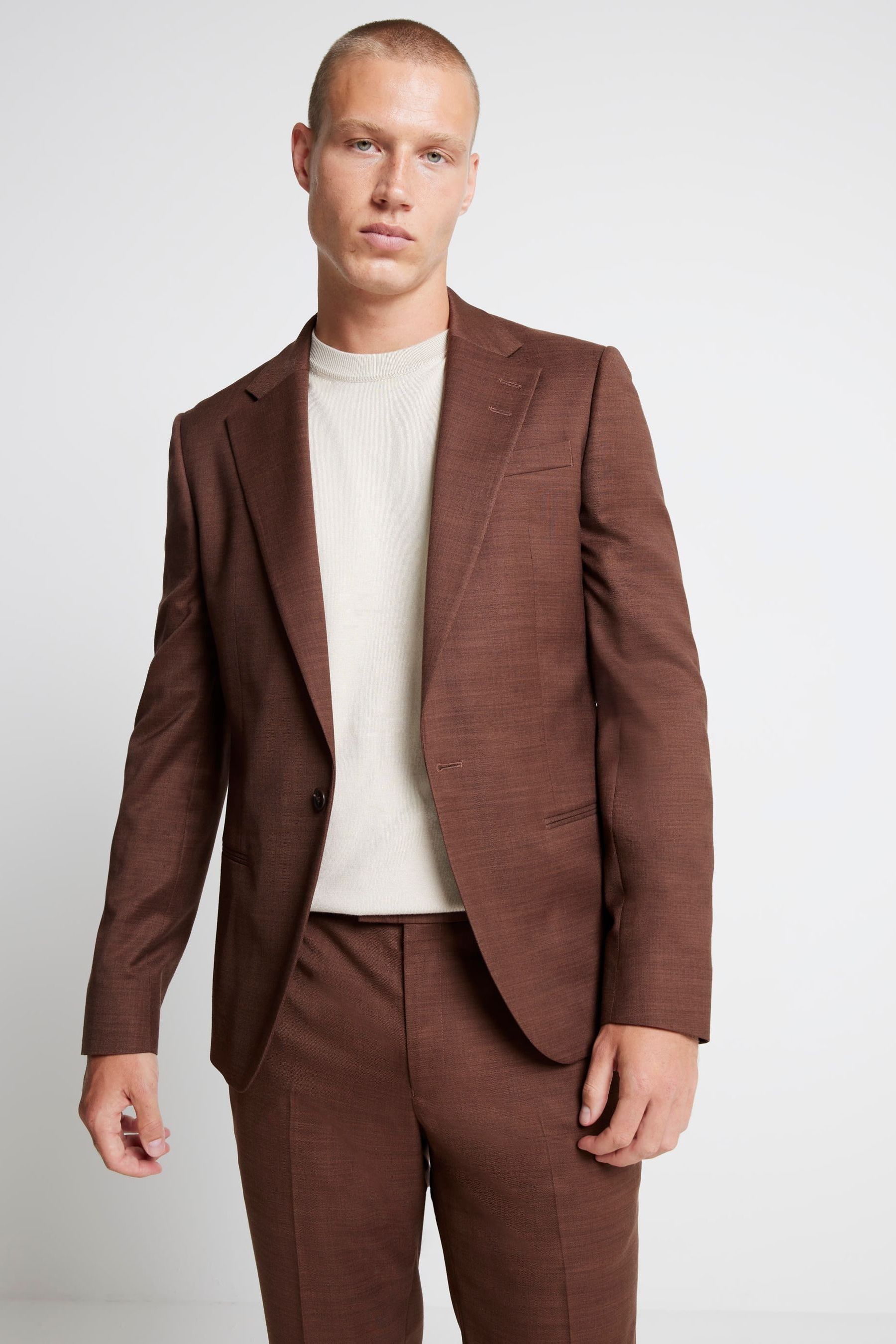 Buy River Island Brown Skinny Fit Single Breasted Suit Jacket from Next Malta