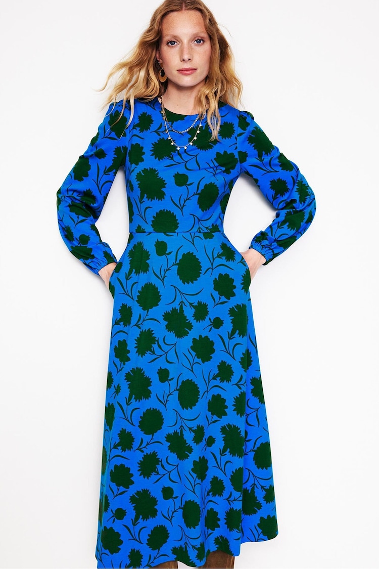 Boden 70s Blue Petite Twisted Waist Jersey Dress - Image 1 of 5