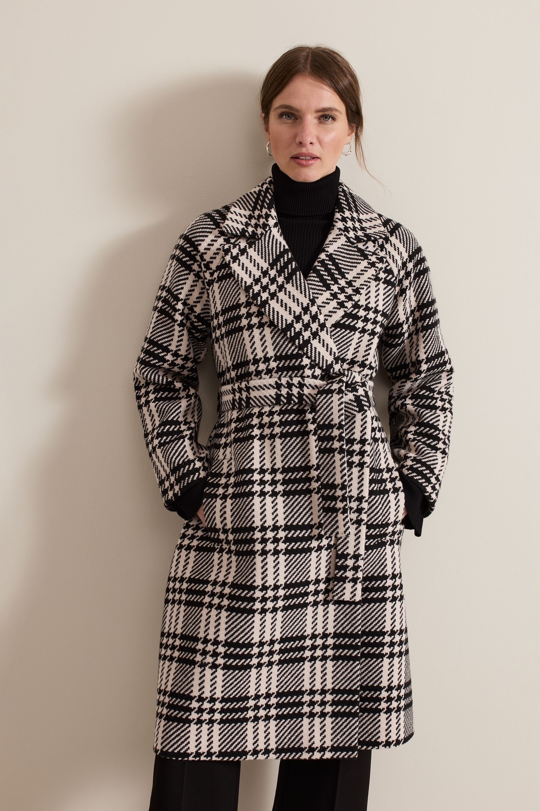 Phase Eight Black Petite Cassie Check Wool Coat