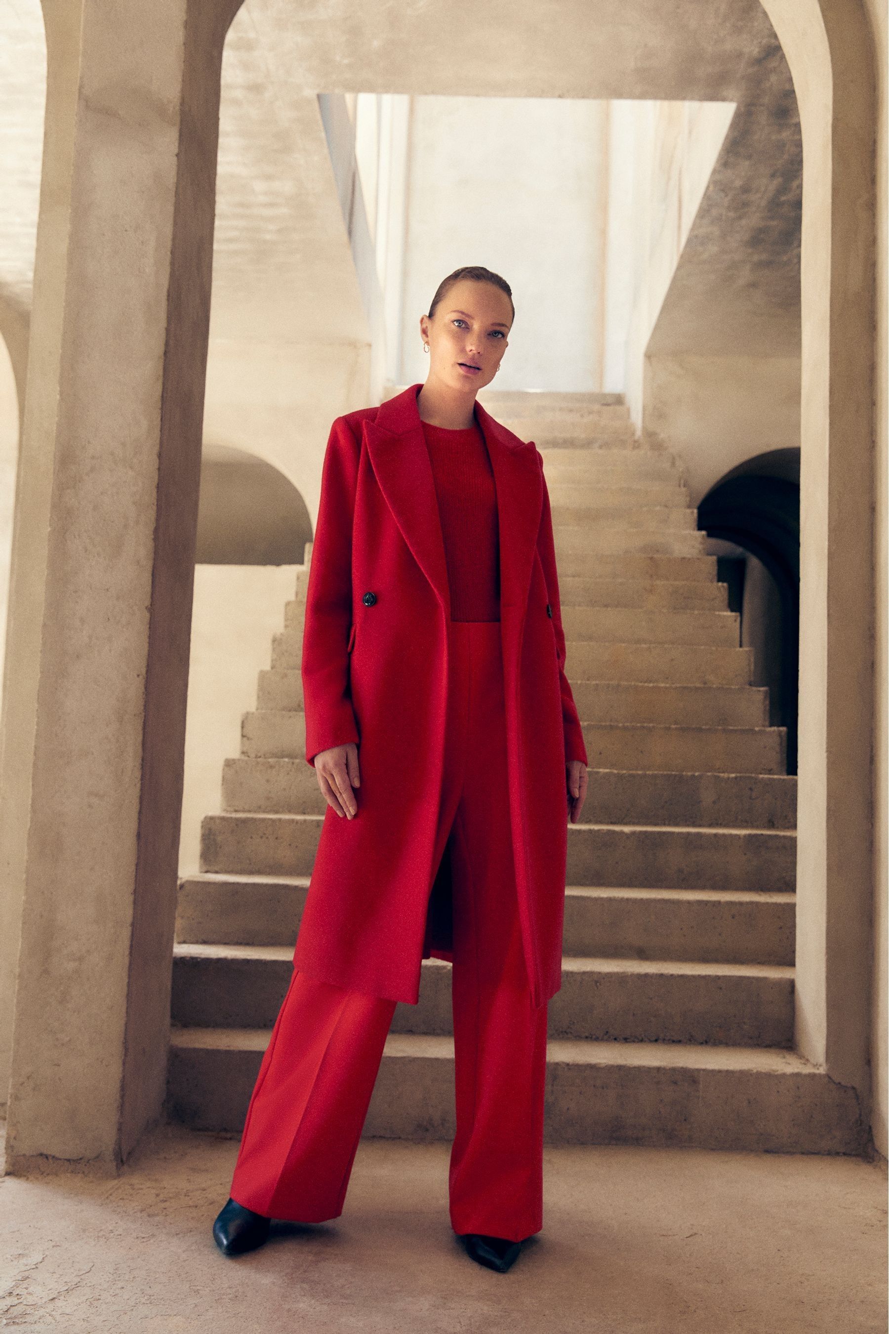 Double breasted red wool coat outlet