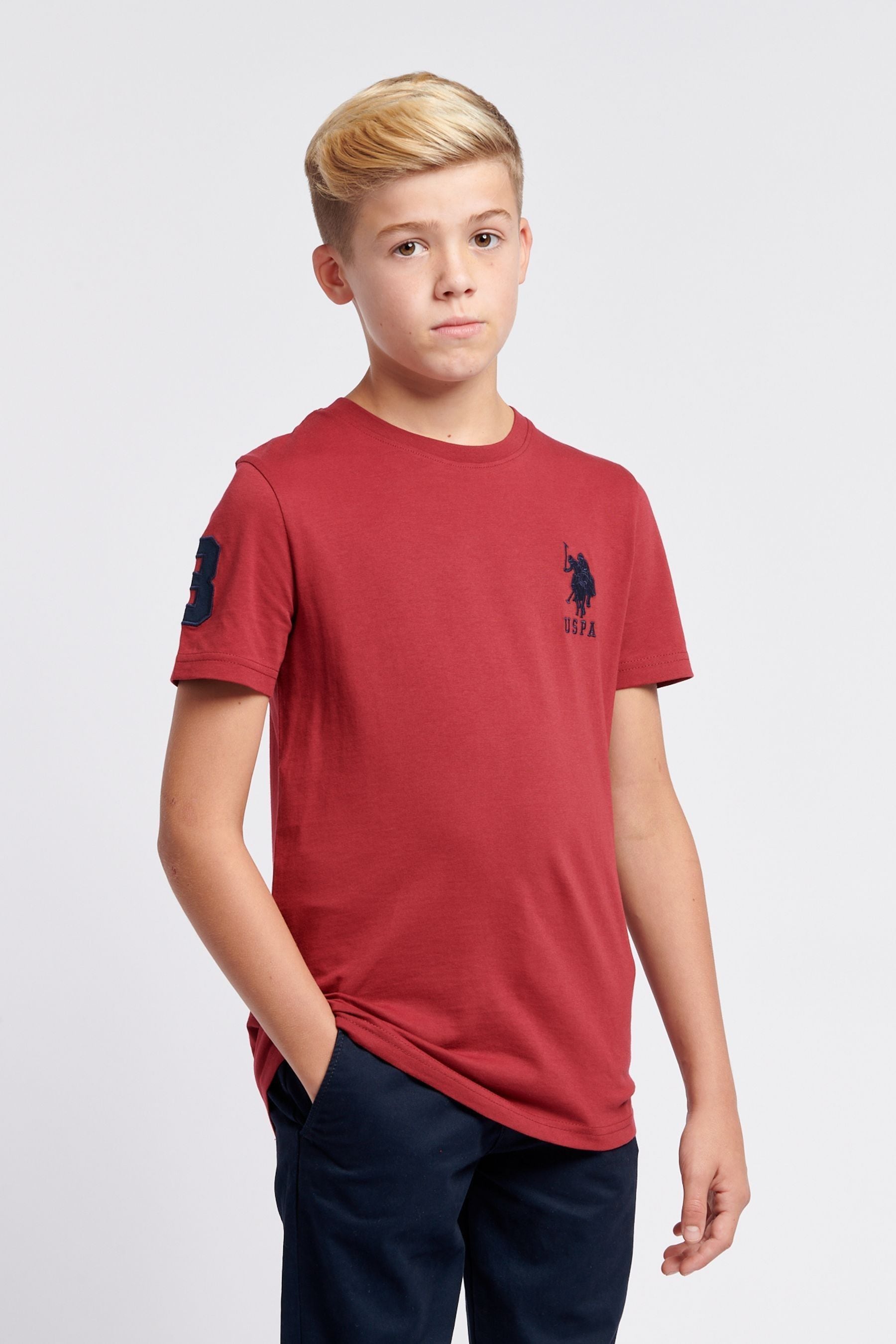 U.S. Polo Assn. Red Boys Player 100 Cotton 3 T Shirt