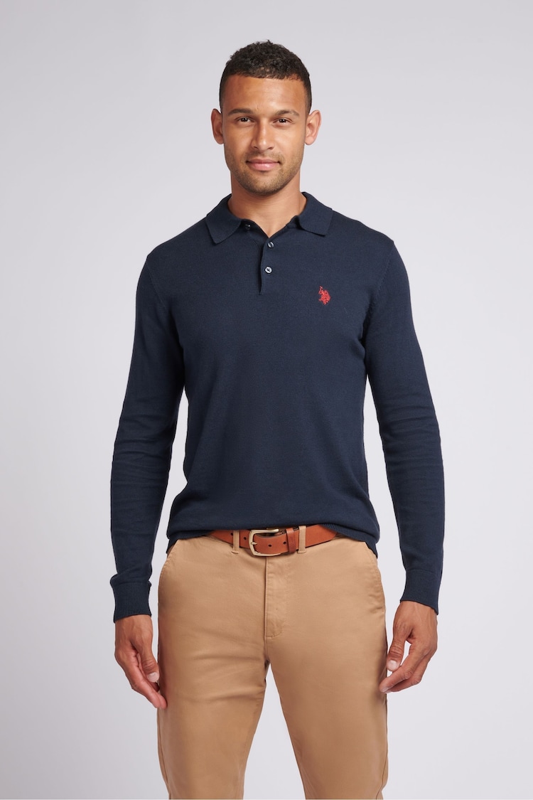 U.S. Polo Assn. Mens Long Sleeve Knitted Polo Shirt - Image 1 of 3