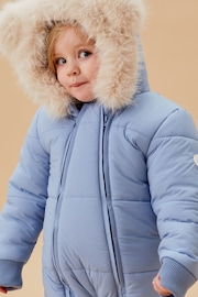 MORI Khaki Green Recycled Faux Fur Lined Cosy Zip Up Snowsuit - Image 2 of 3