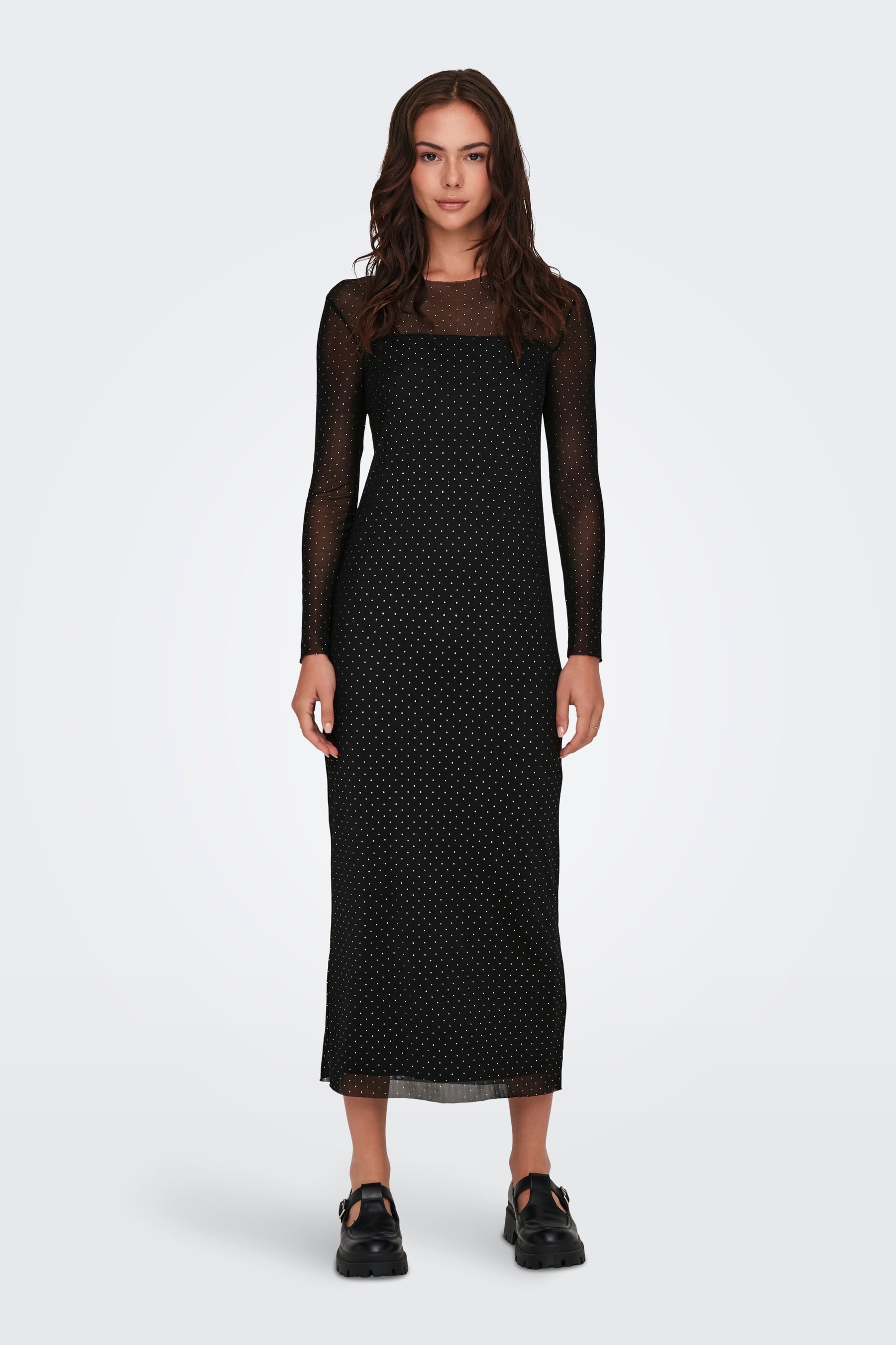 JDY Black Long Sleeve Mesh Studded Dress